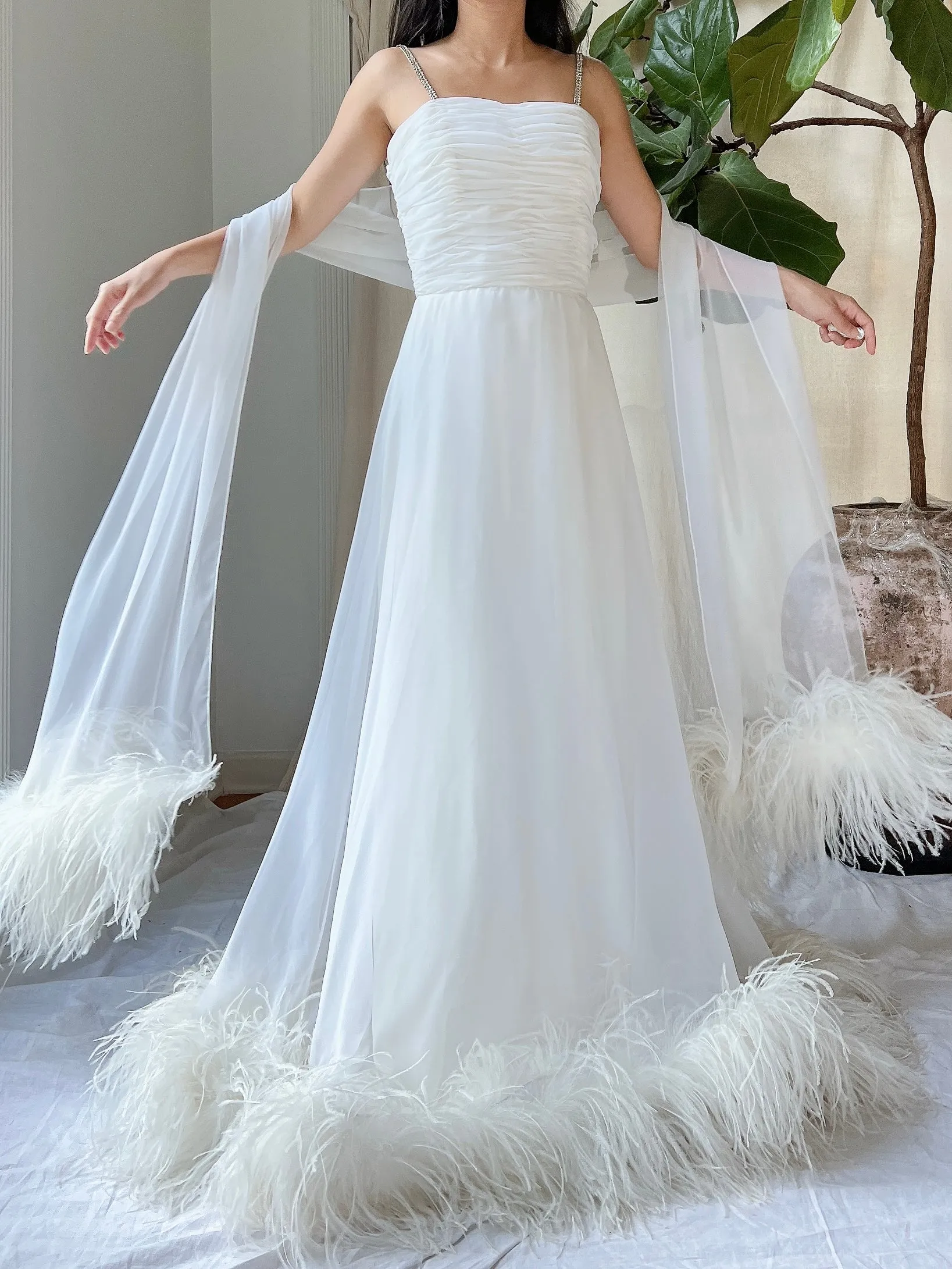 1960s Chiffon Feather Gown - XS