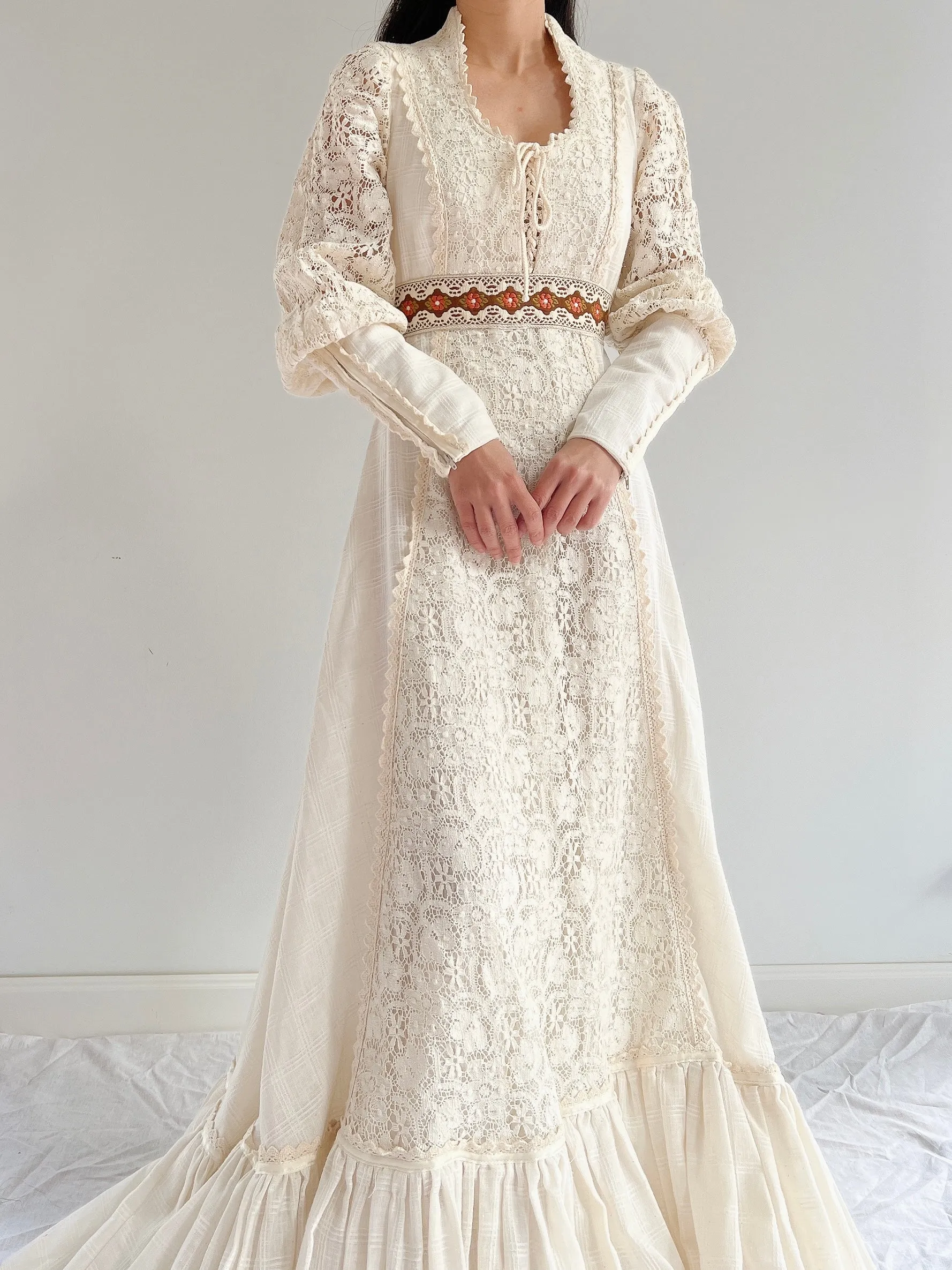 1970s Gunne Sax Juliet Sleeve Dress - S-M