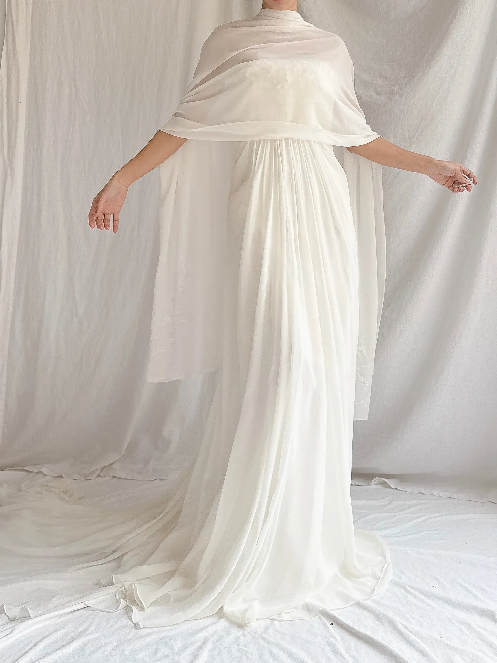 1990s Maggie Sotero Couture Chiffon Gown - XS-S