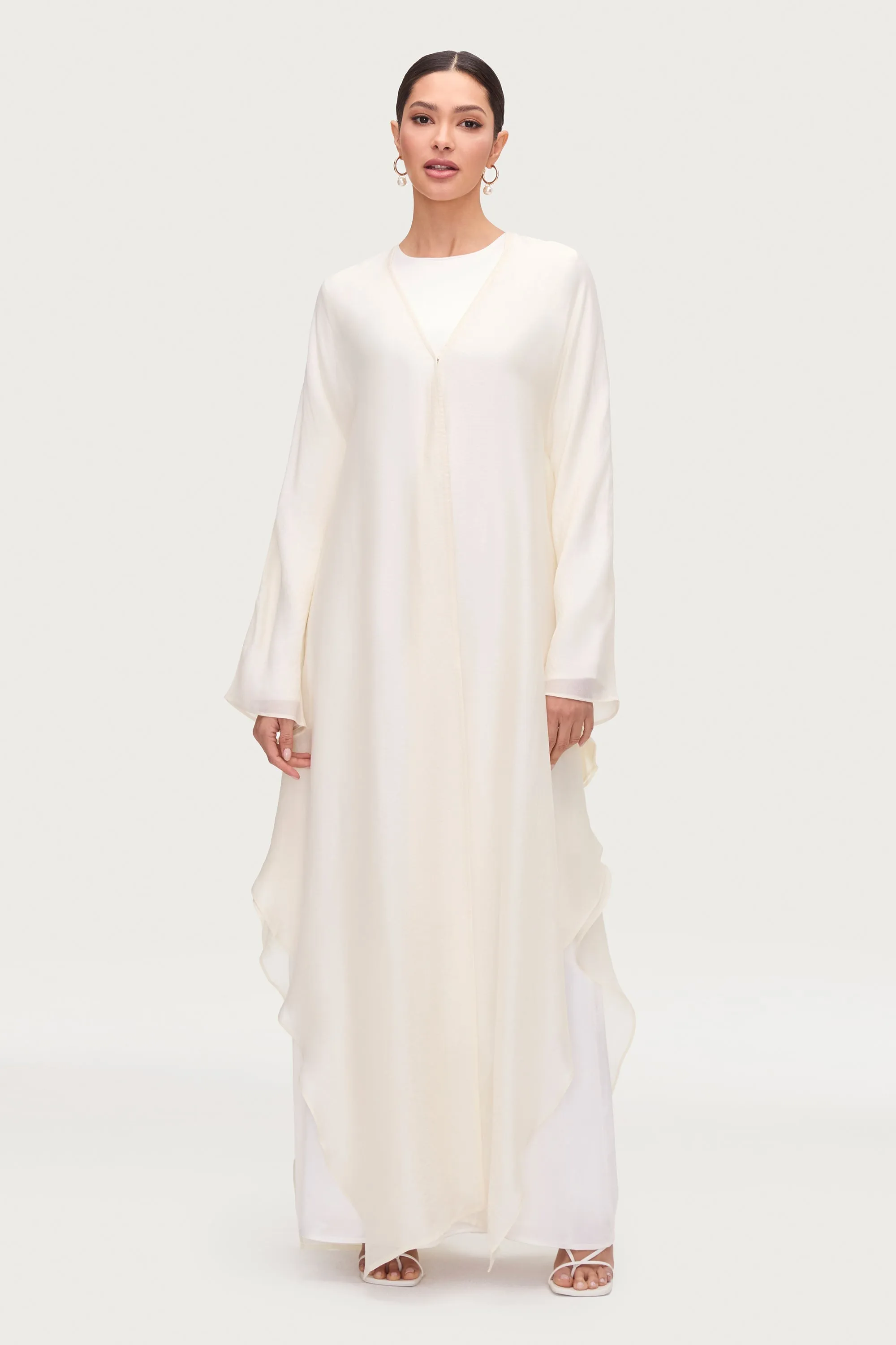 Ahlam Silk Abaya & Dress Set - Moonbeam