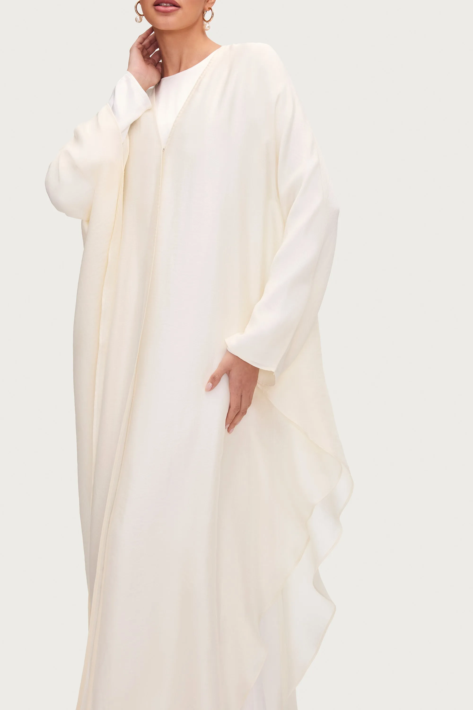 Ahlam Silk Abaya & Dress Set - Moonbeam