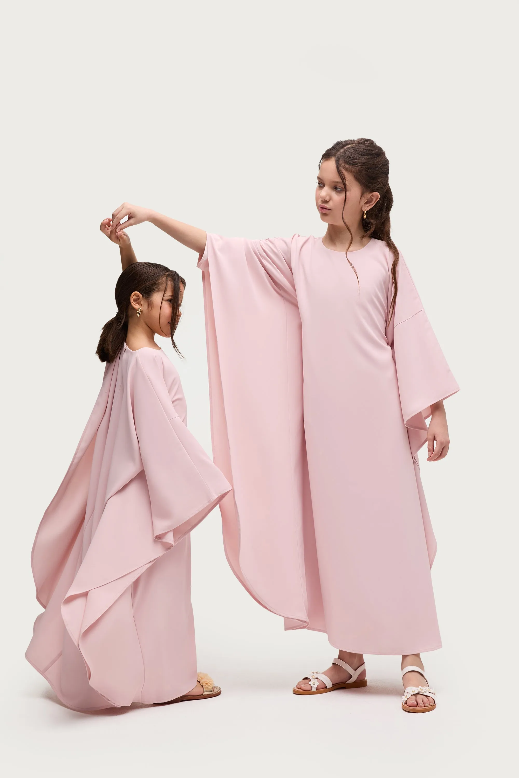 Amira Inner Tie Butterfly Kaftan Dress - Pastel Pink (Girls)