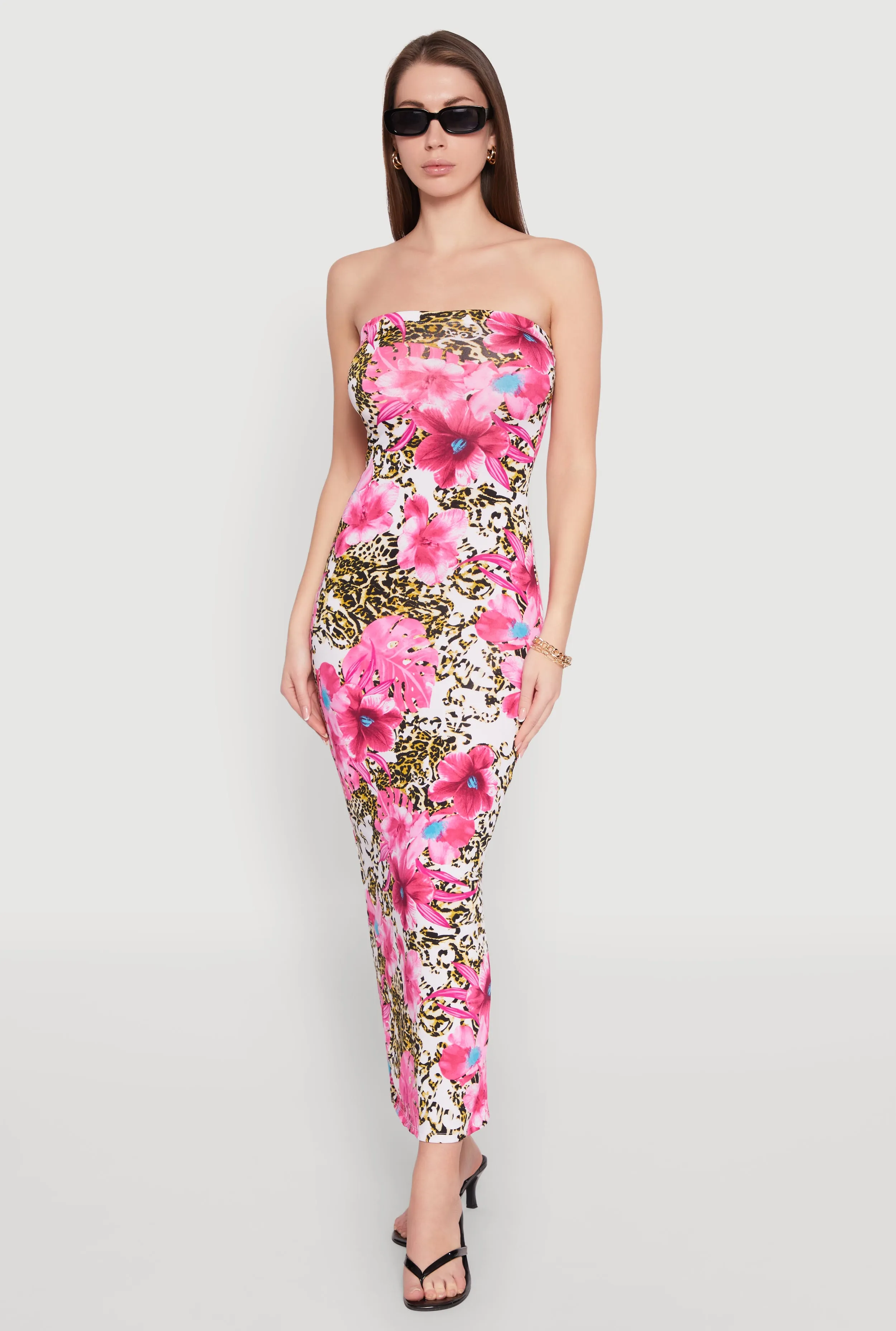 Animal Floral Print Maxi Tube Dress