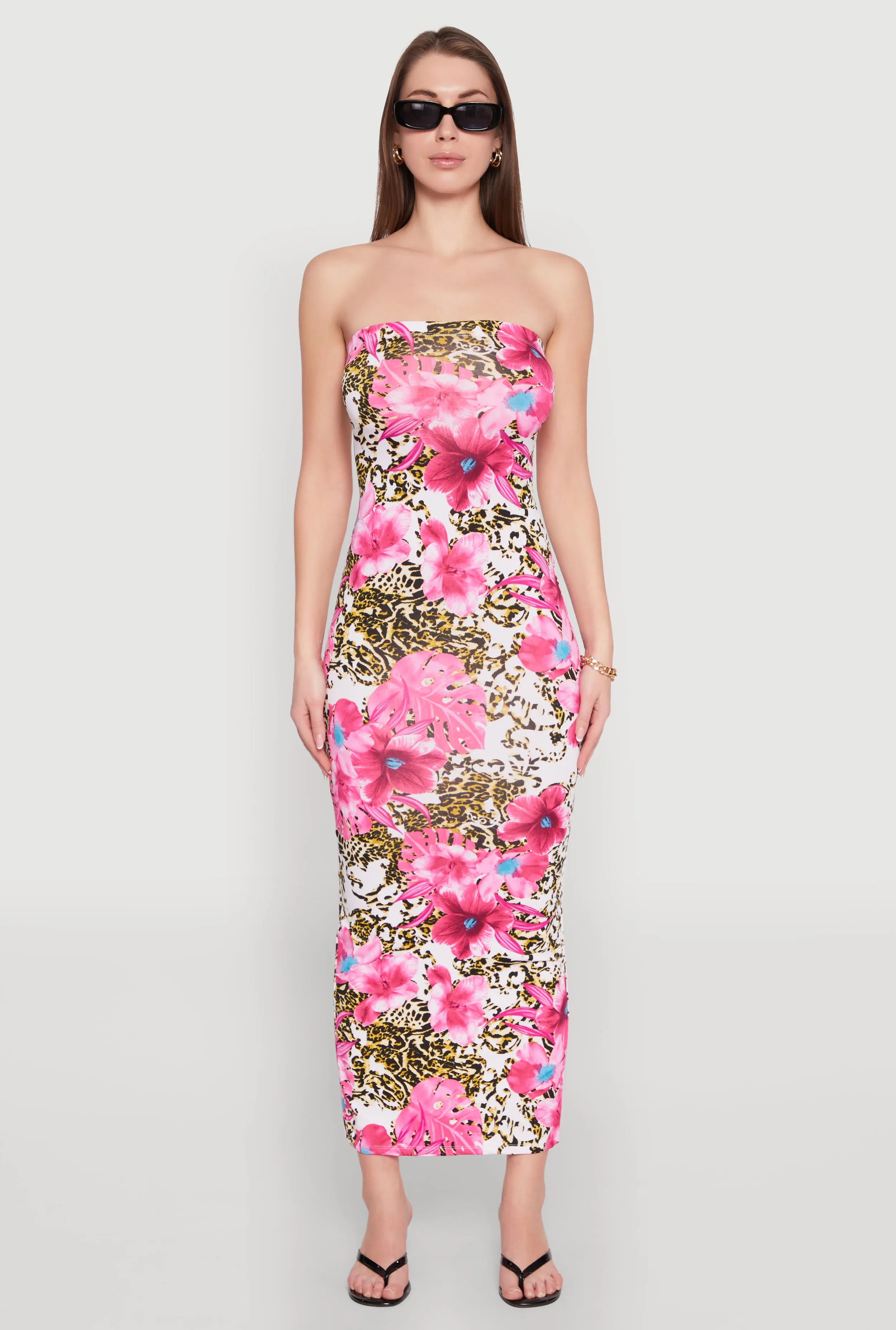 Animal Floral Print Maxi Tube Dress
