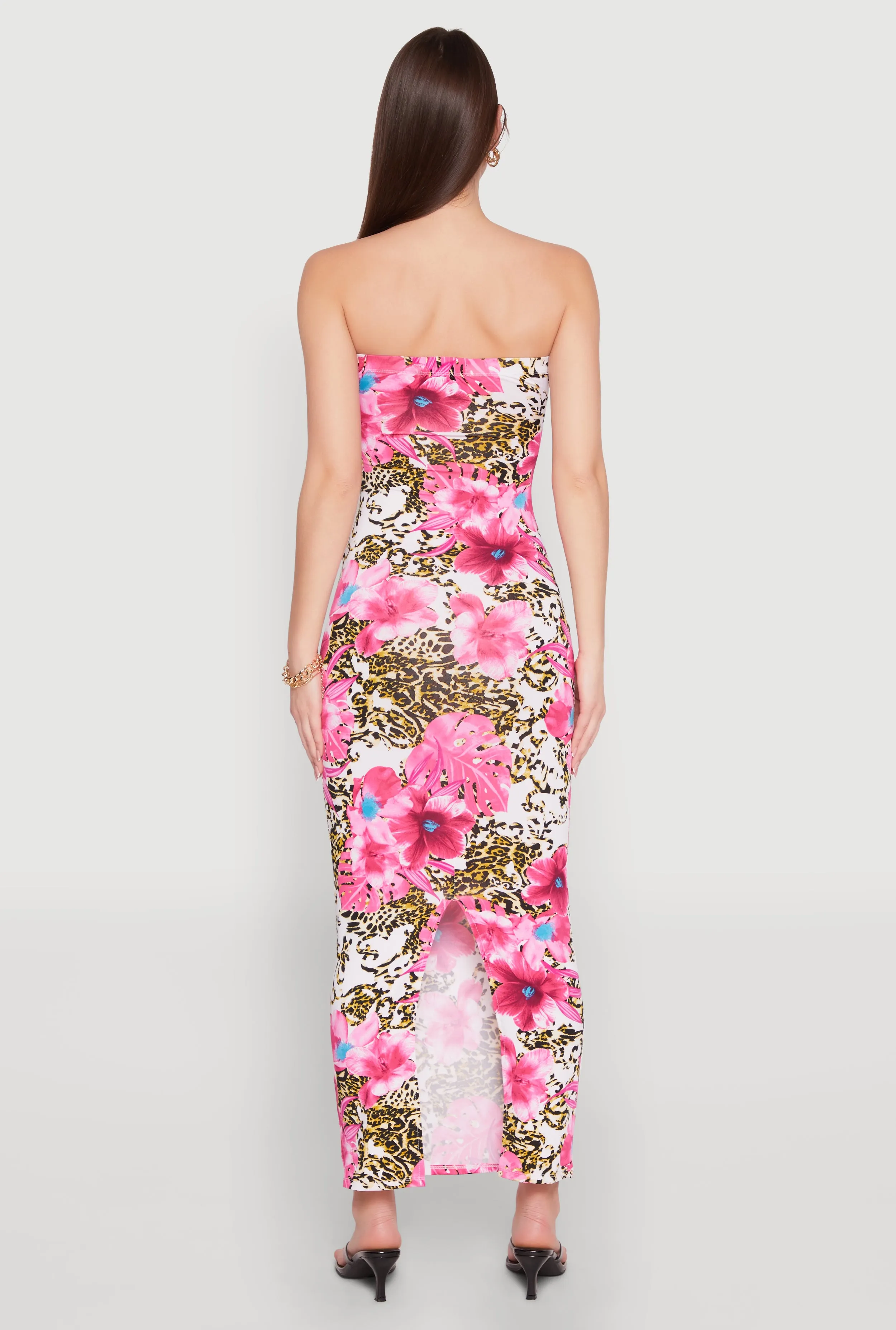 Animal Floral Print Maxi Tube Dress
