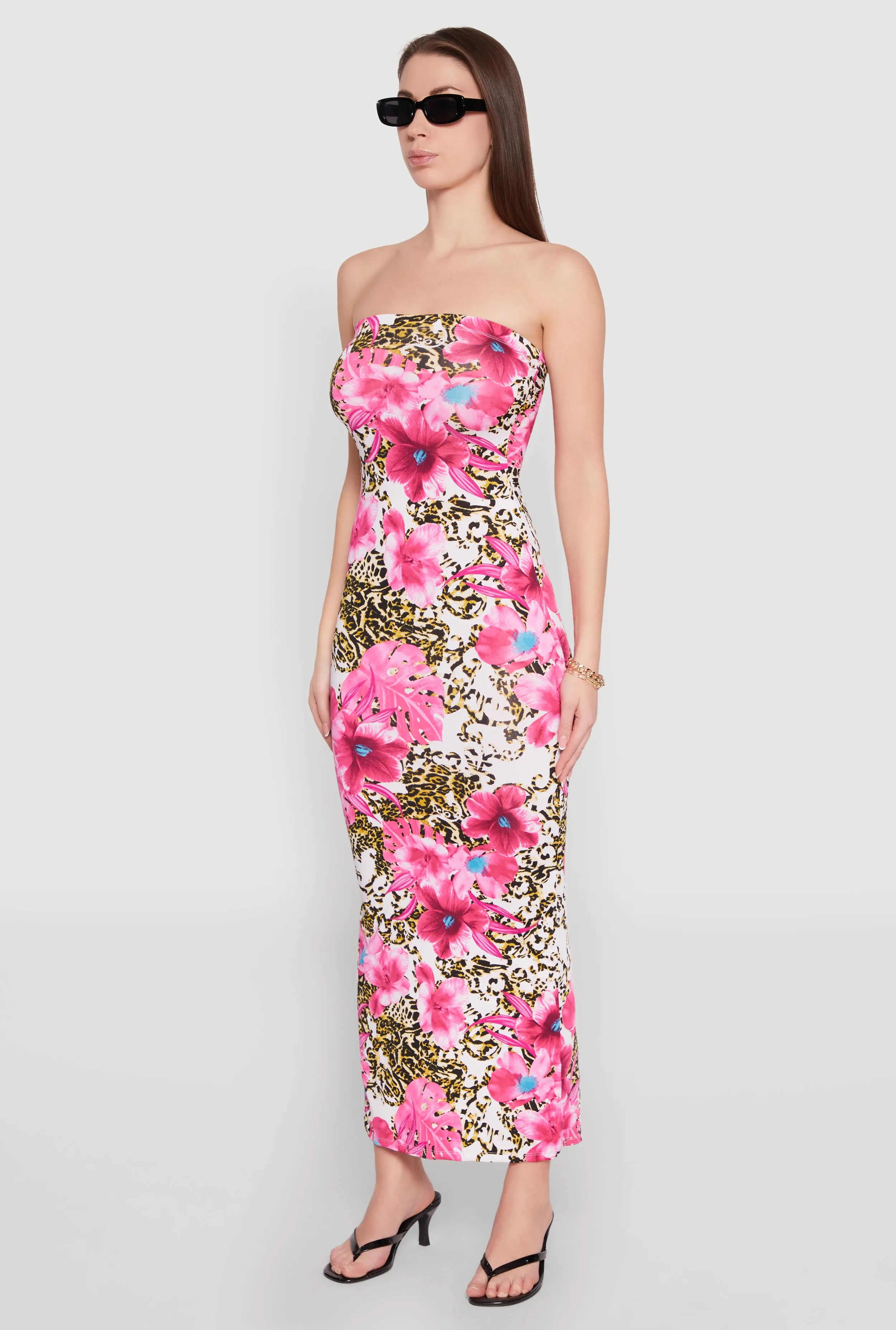 Animal Floral Print Maxi Tube Dress