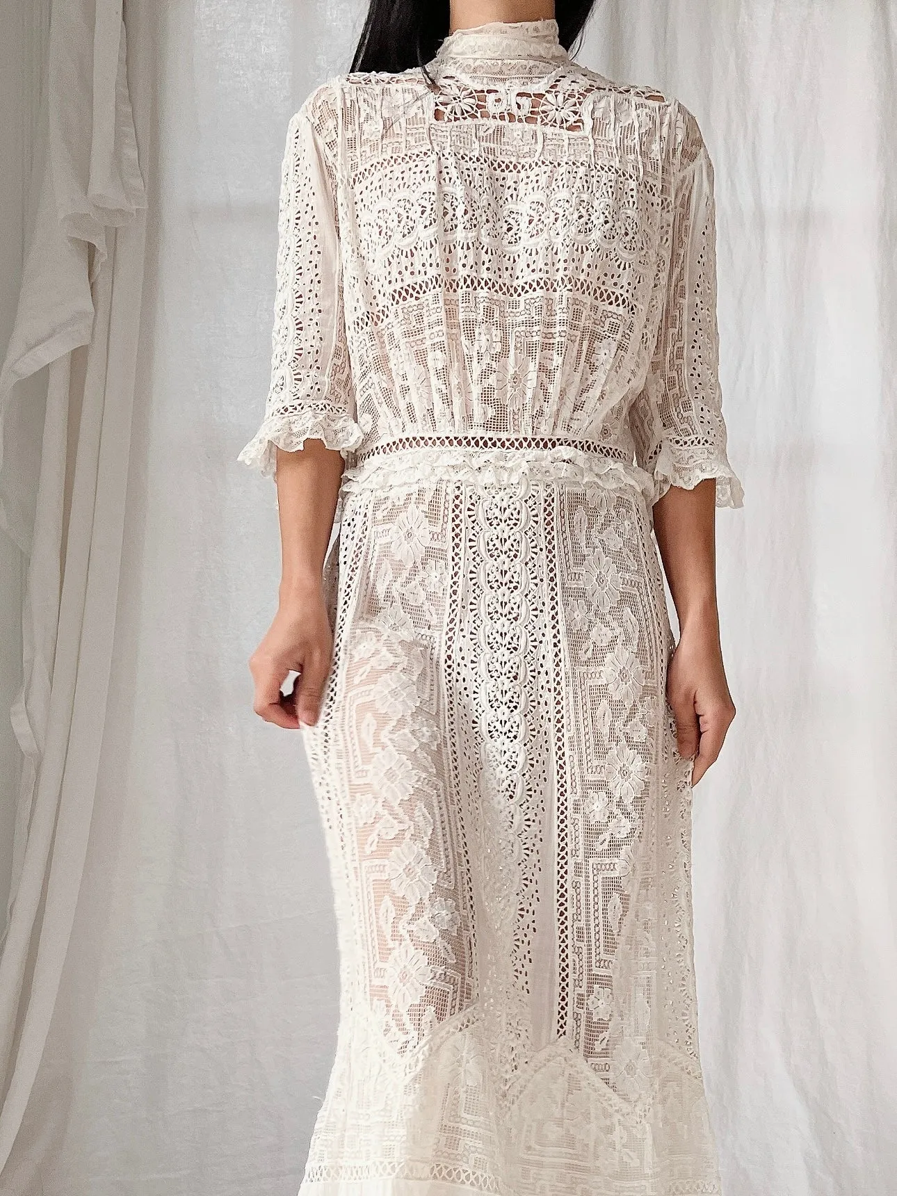 Antique 3/4 Sleeve Lawn Dress - S