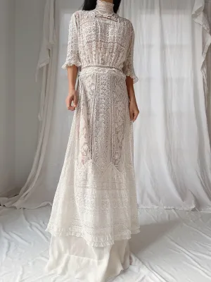 Antique 3/4 Sleeve Lawn Dress - S