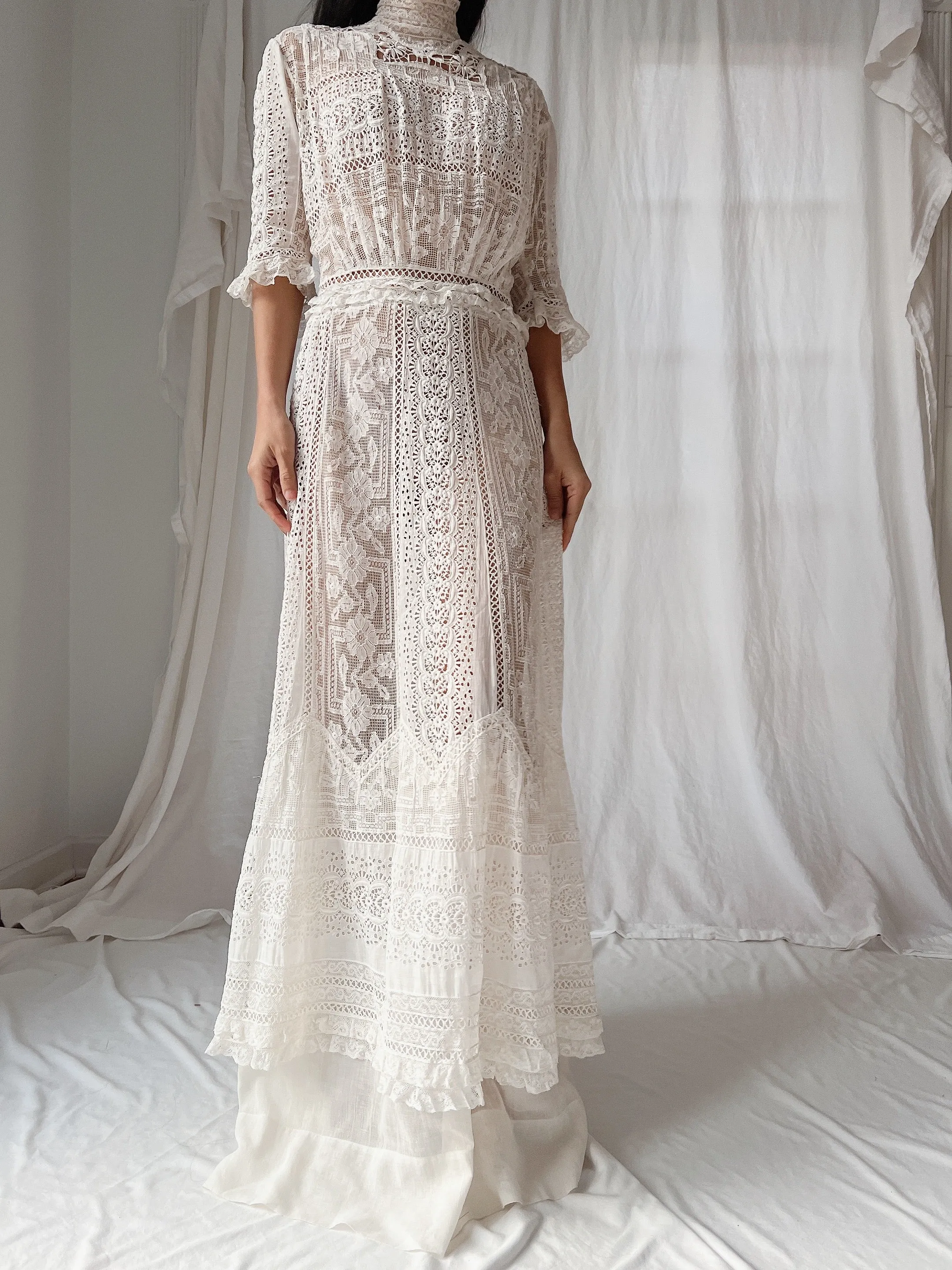Antique 3/4 Sleeve Lawn Dress - S