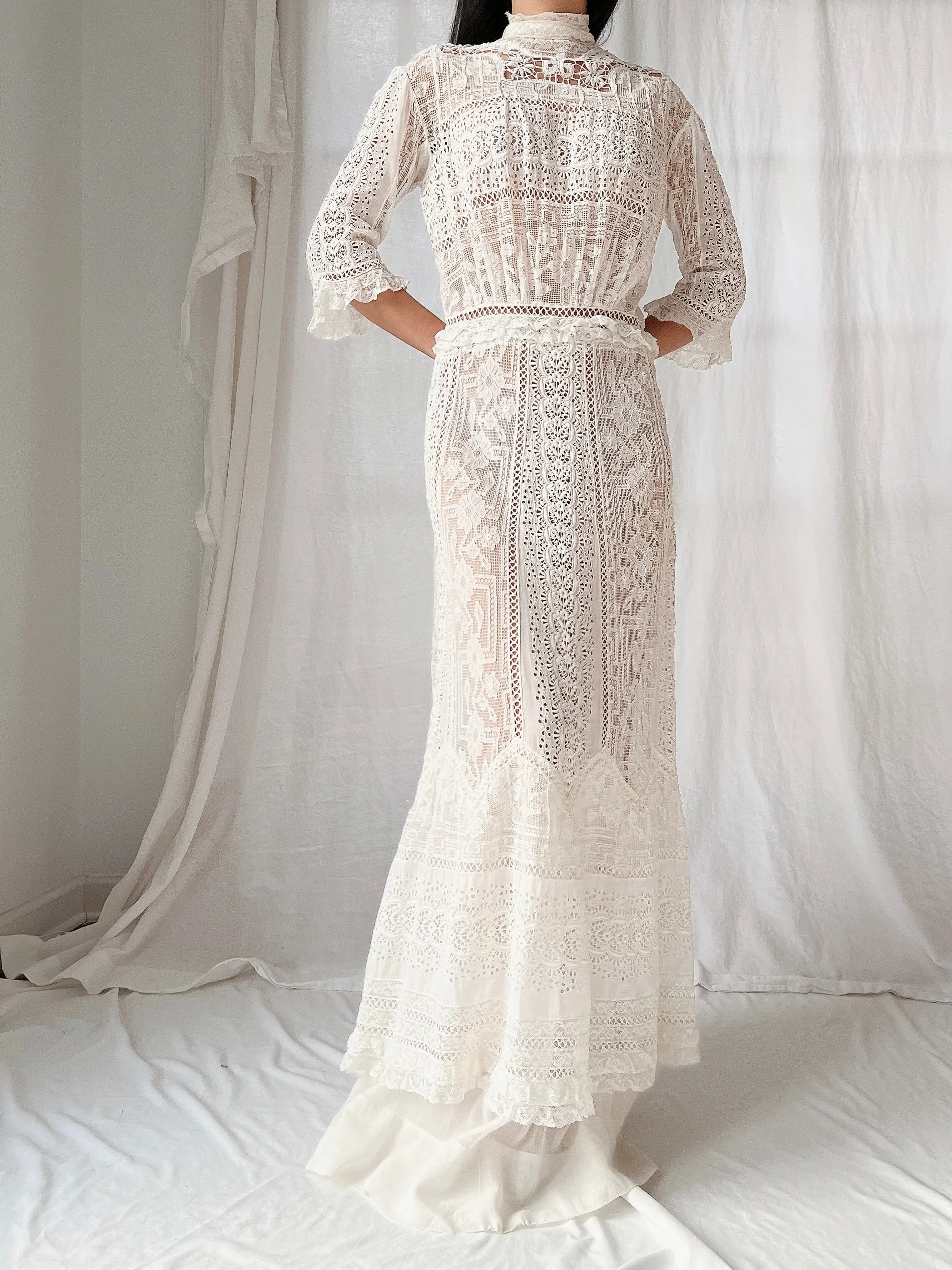 Antique 3/4 Sleeve Lawn Dress - S