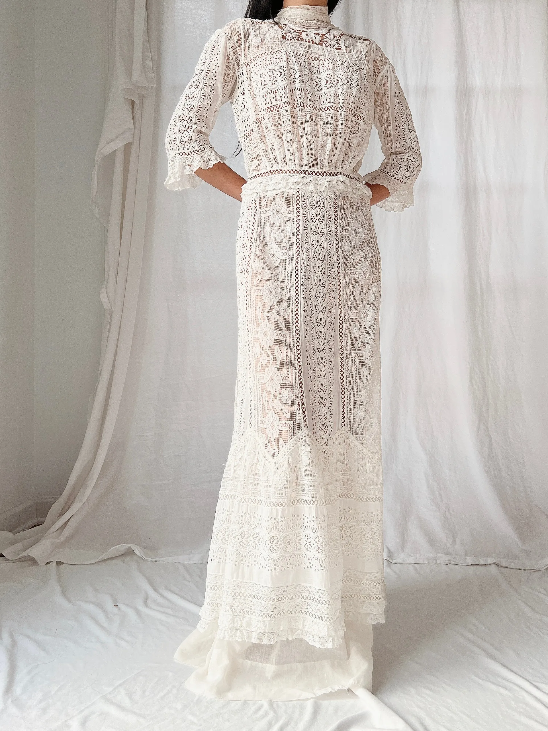 Antique 3/4 Sleeve Lawn Dress - S