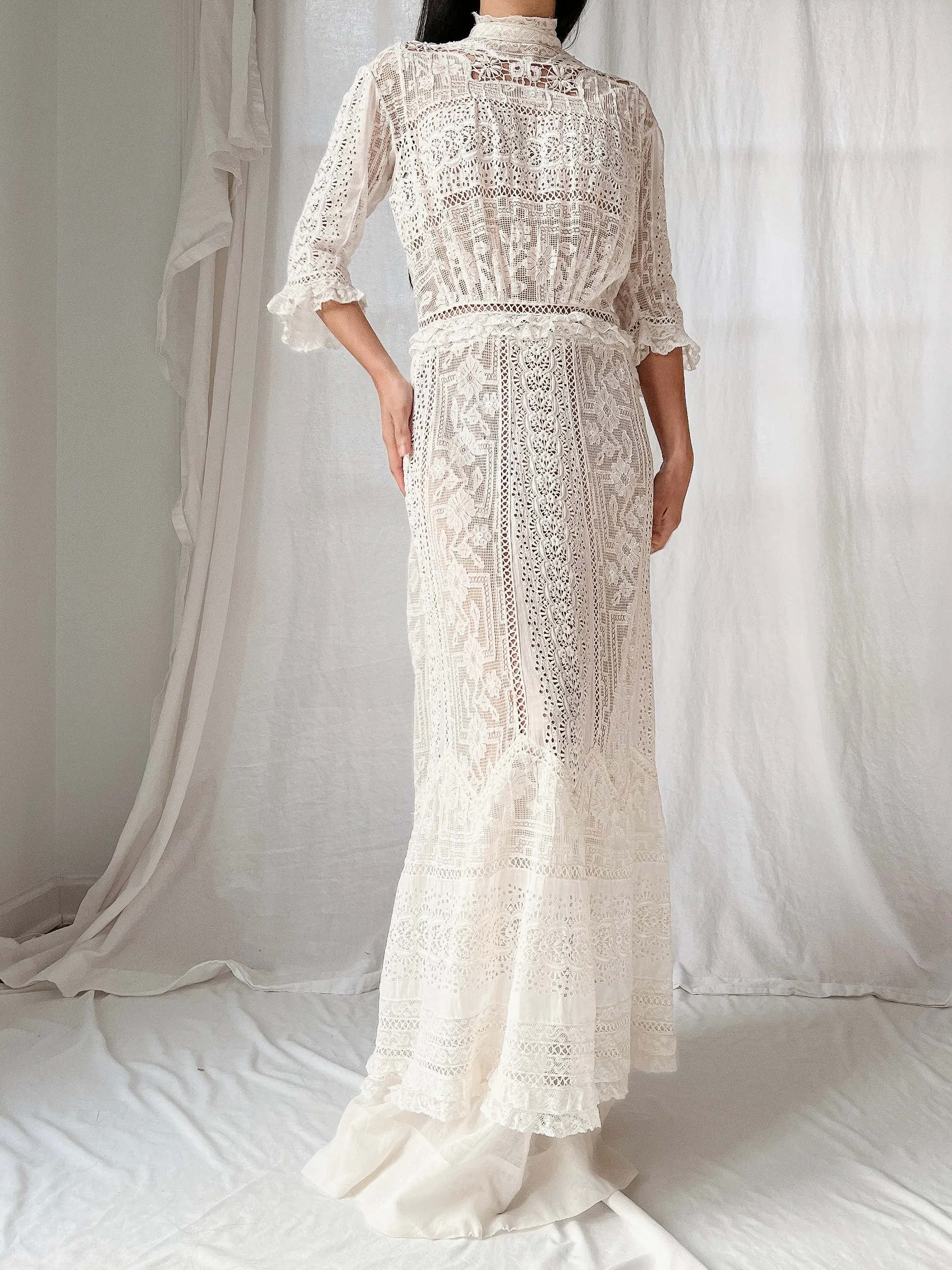 Antique 3/4 Sleeve Lawn Dress - S