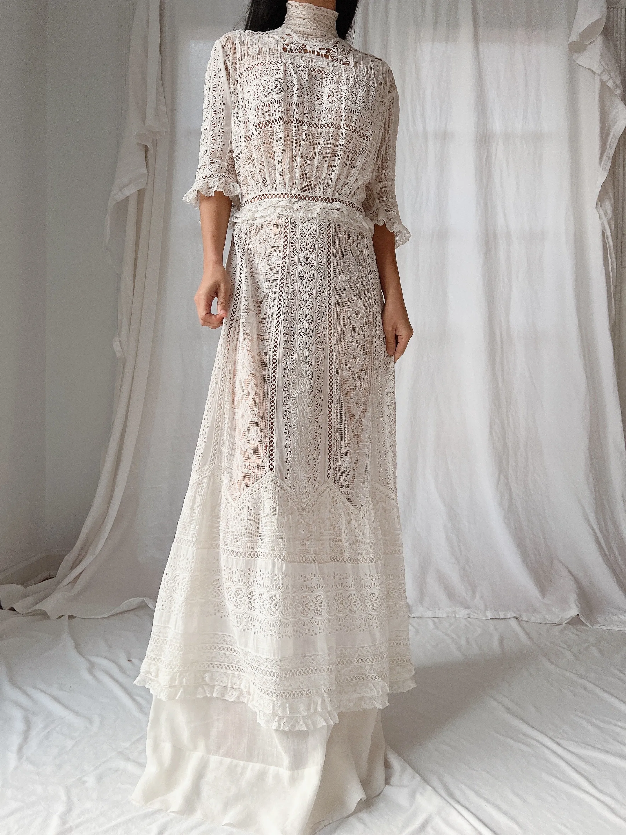 Antique 3/4 Sleeve Lawn Dress - S