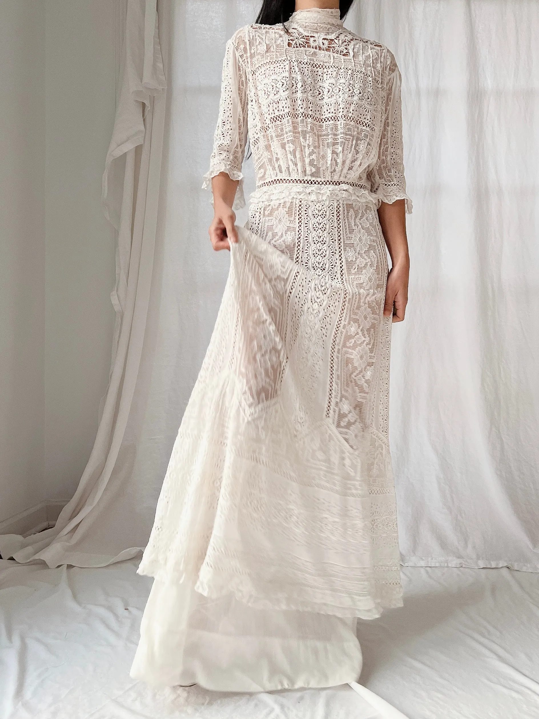 Antique 3/4 Sleeve Lawn Dress - S