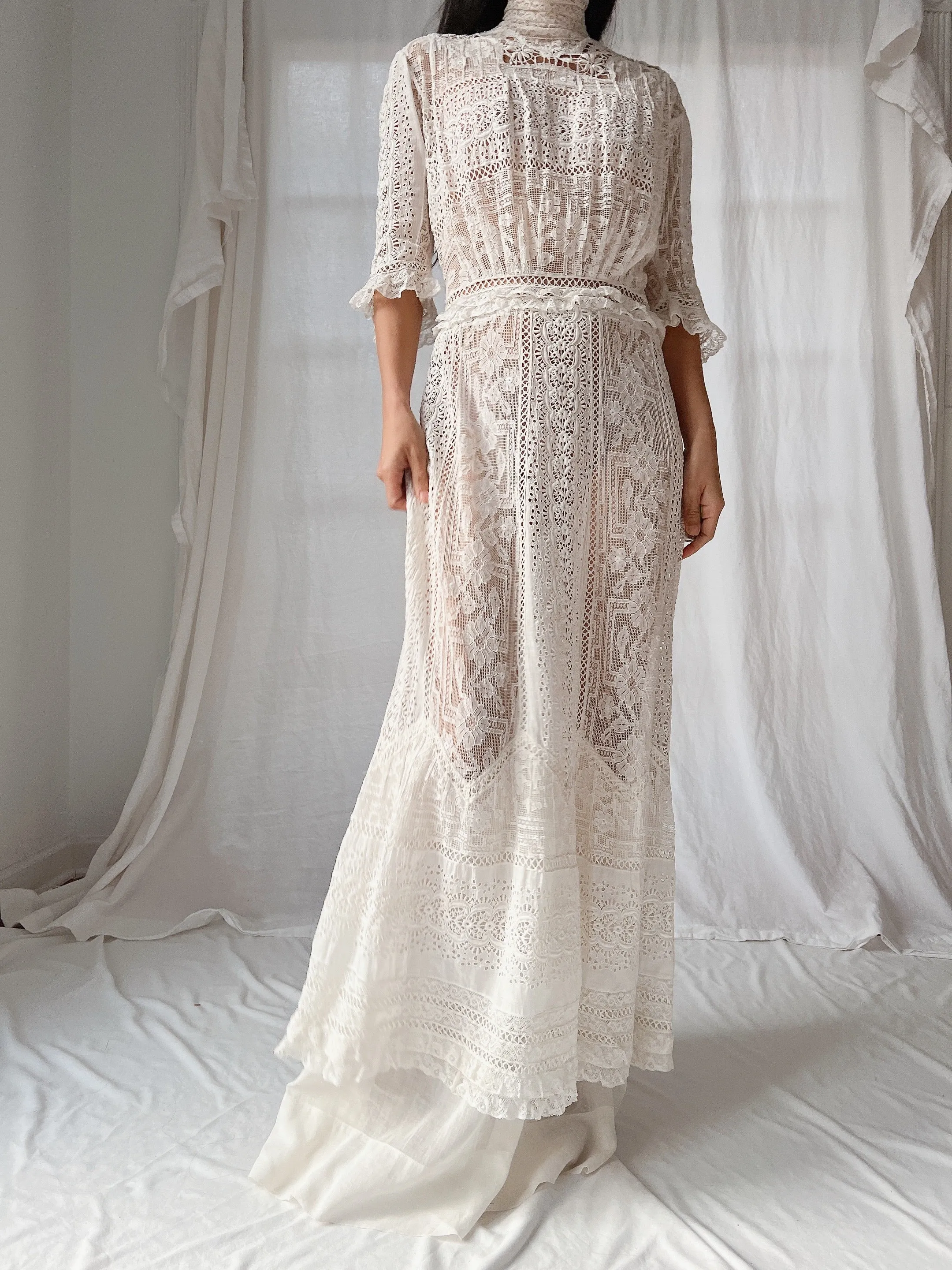 Antique 3/4 Sleeve Lawn Dress - S