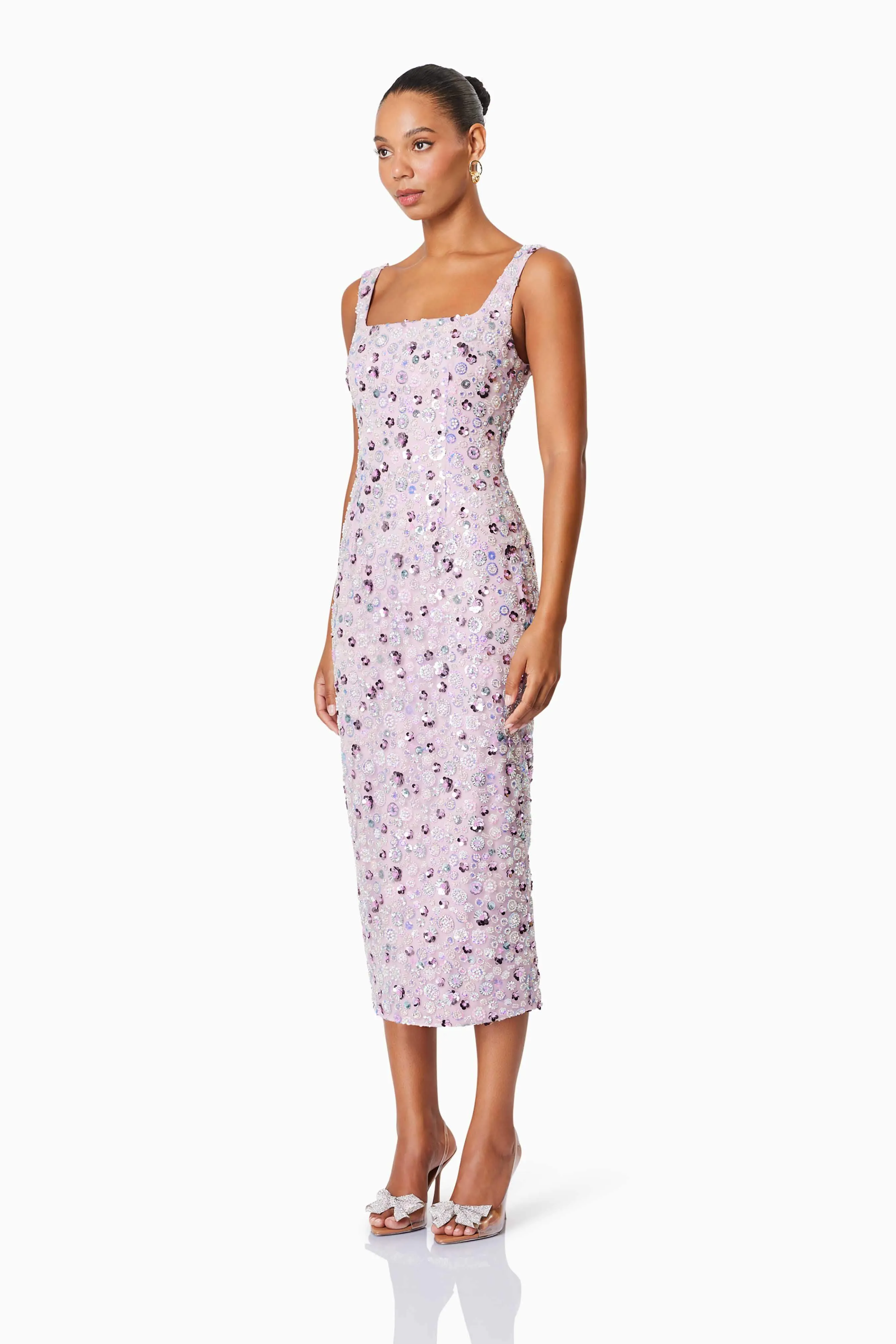 Aurora Event Wear Midi Dress In Purple