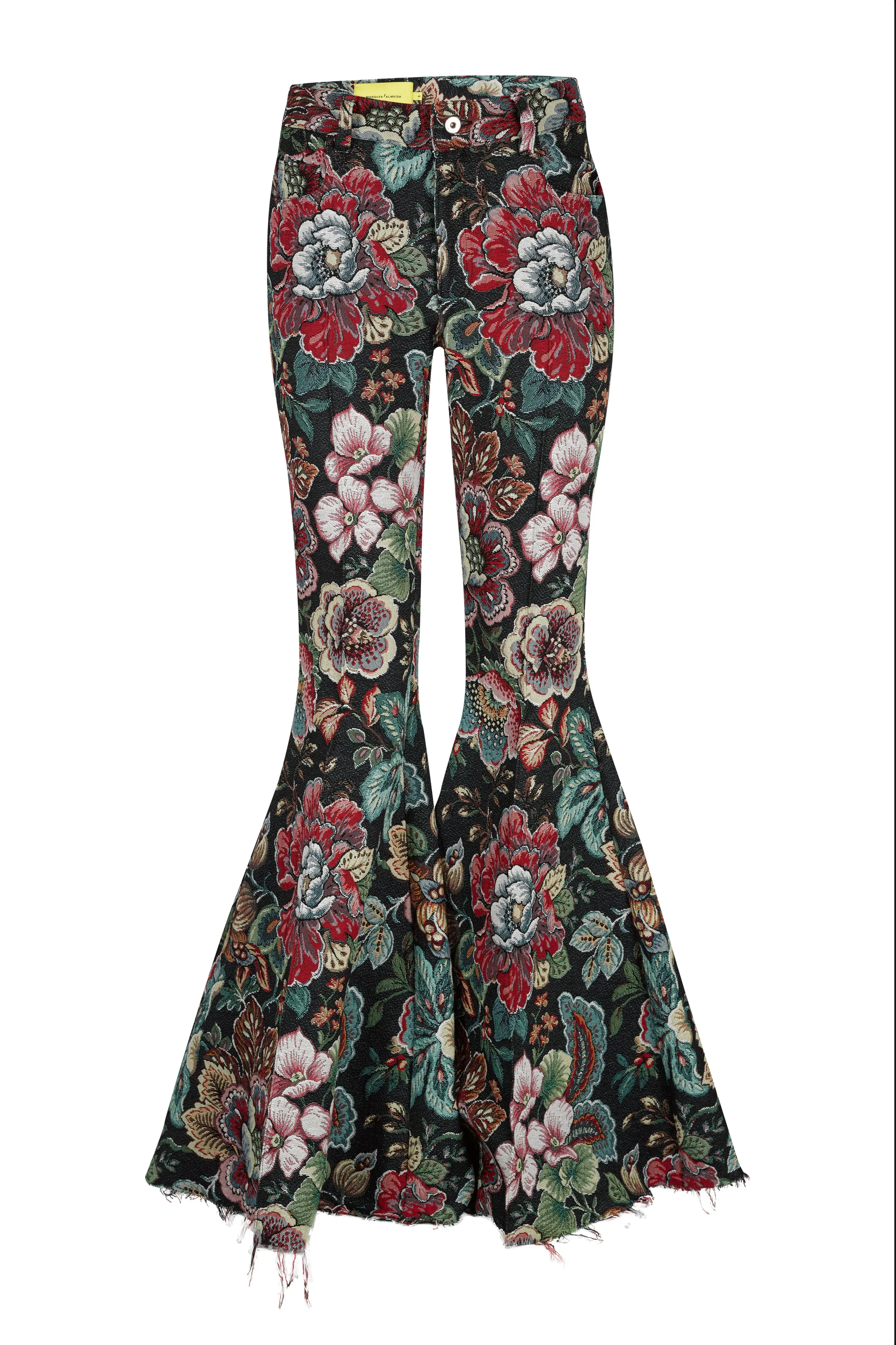 BLACK BROCADE EXTREME FLARE TROUSERS