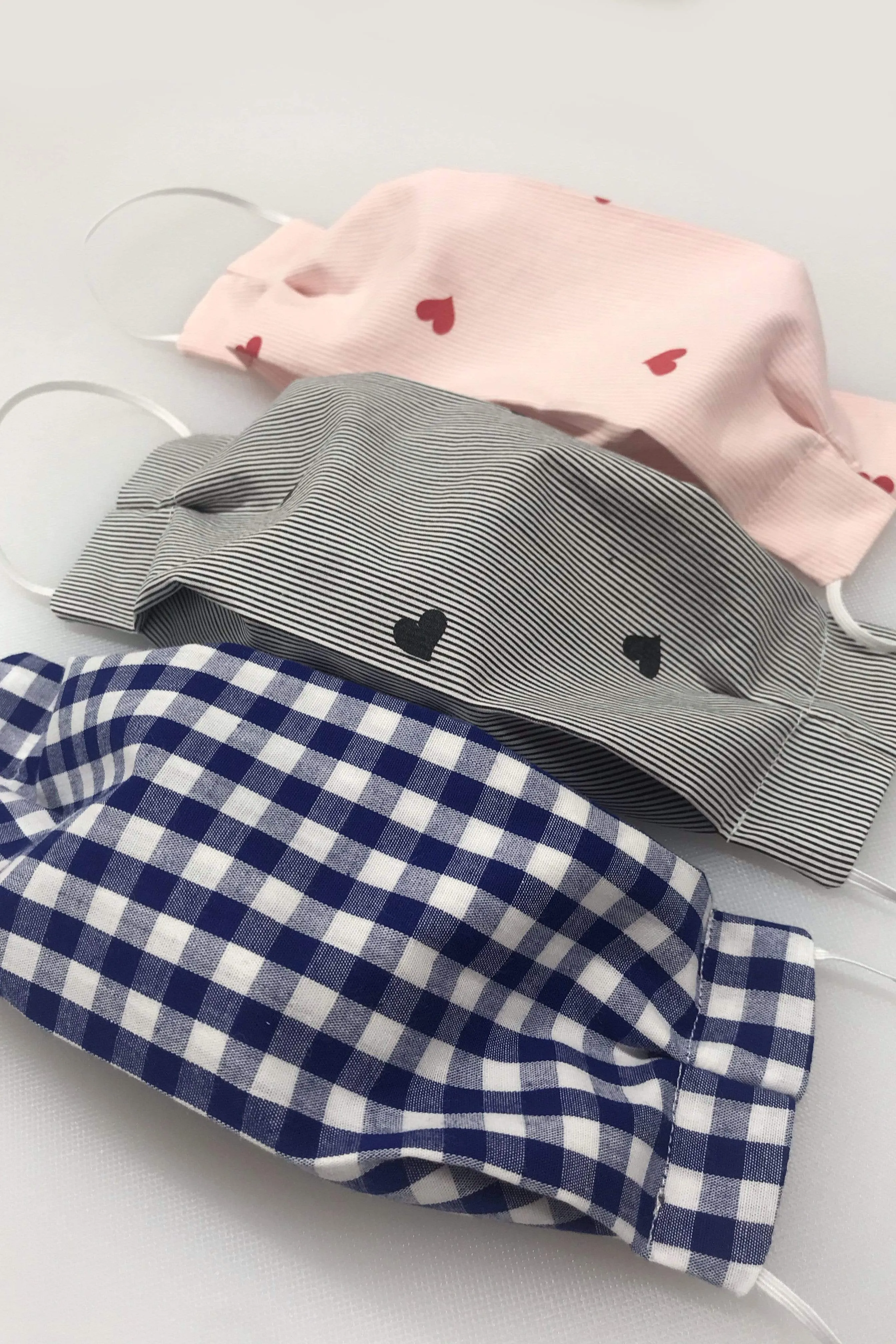 Blue Heart Mini Stripes (Box Pleated Mask with Filter Pocket)