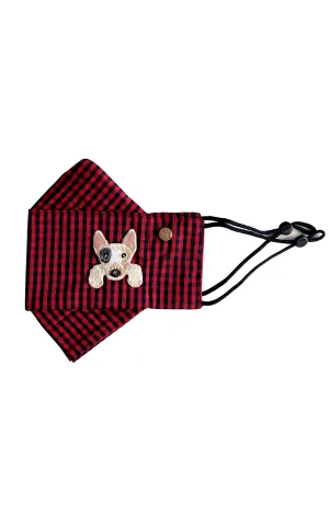 Bull Terrier Red Gingham Box Pleat Mask ( w Filter Pocket)