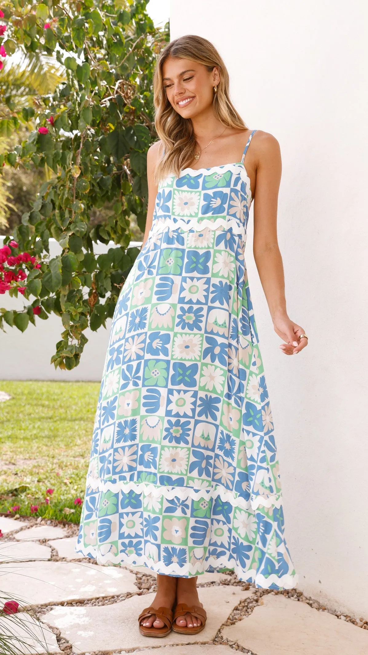 Caity Maxi Dress - Blue/Green Print