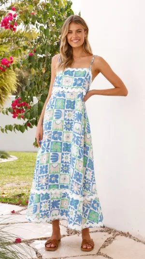 Caity Maxi Dress - Blue/Green Print
