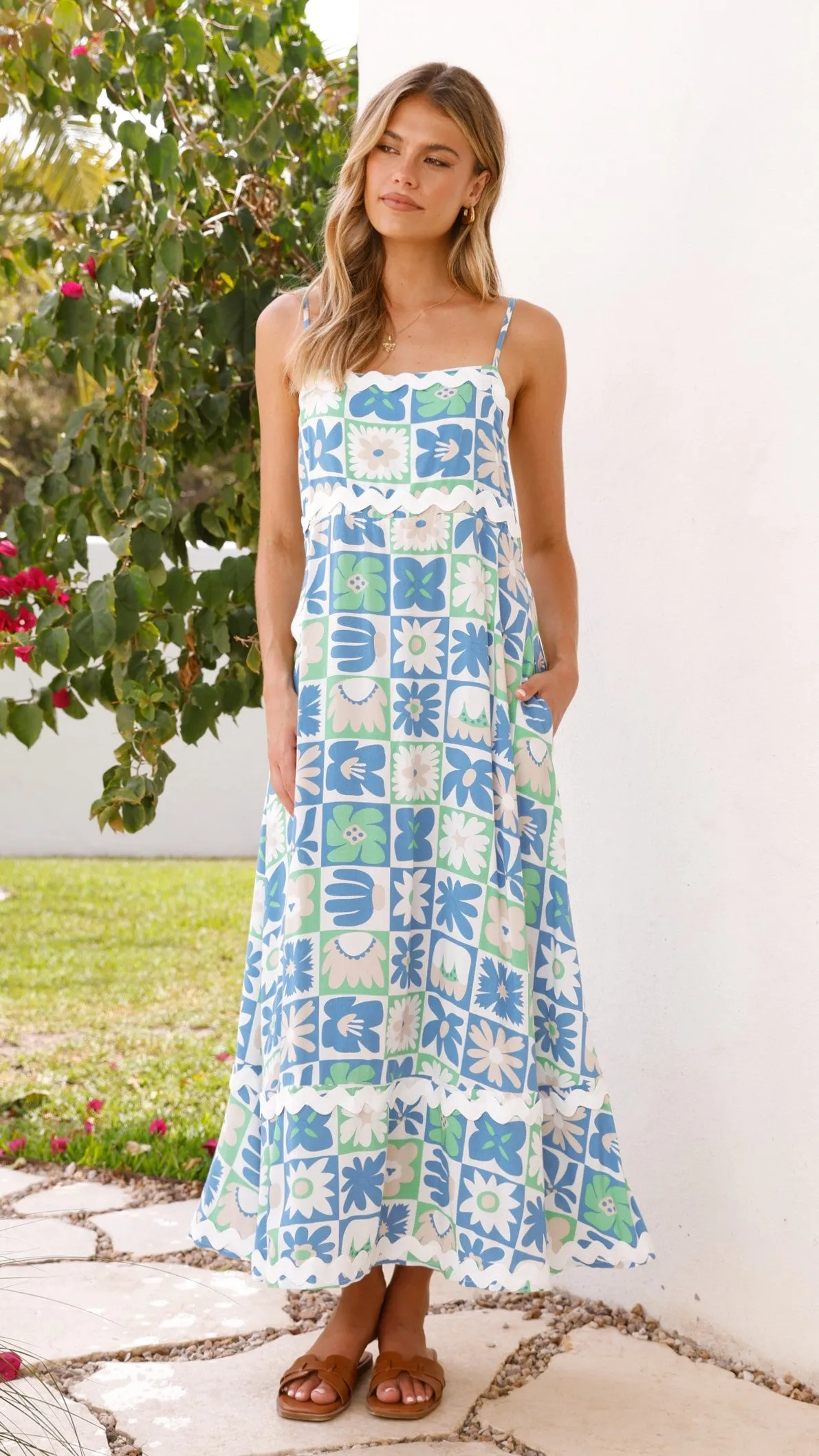 Caity Maxi Dress - Blue/Green Print