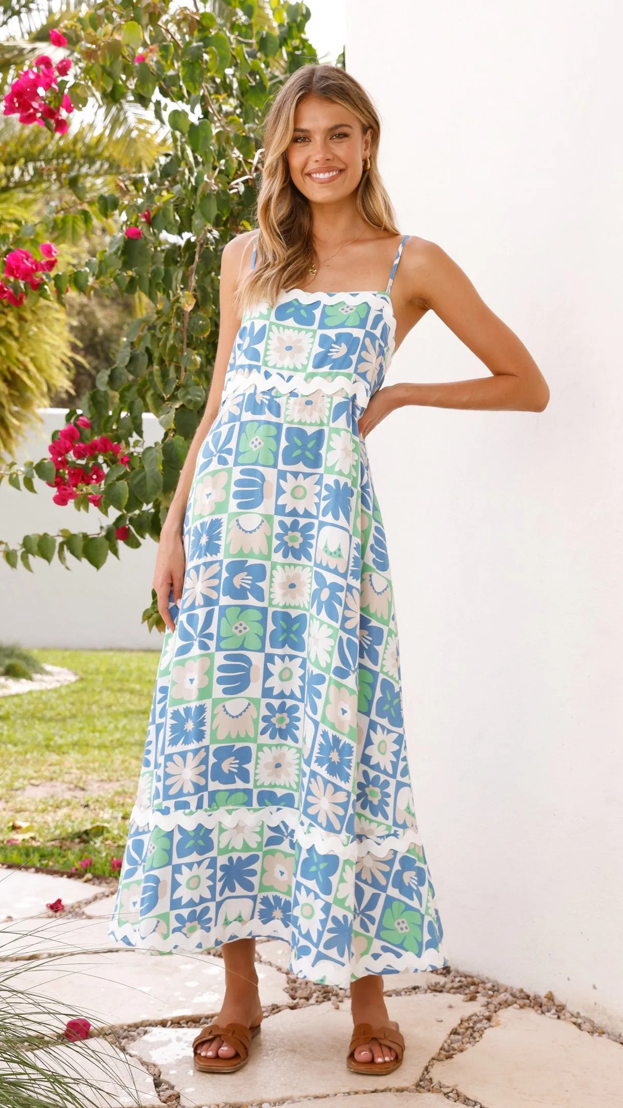 Caity Maxi Dress - Blue/Green Print