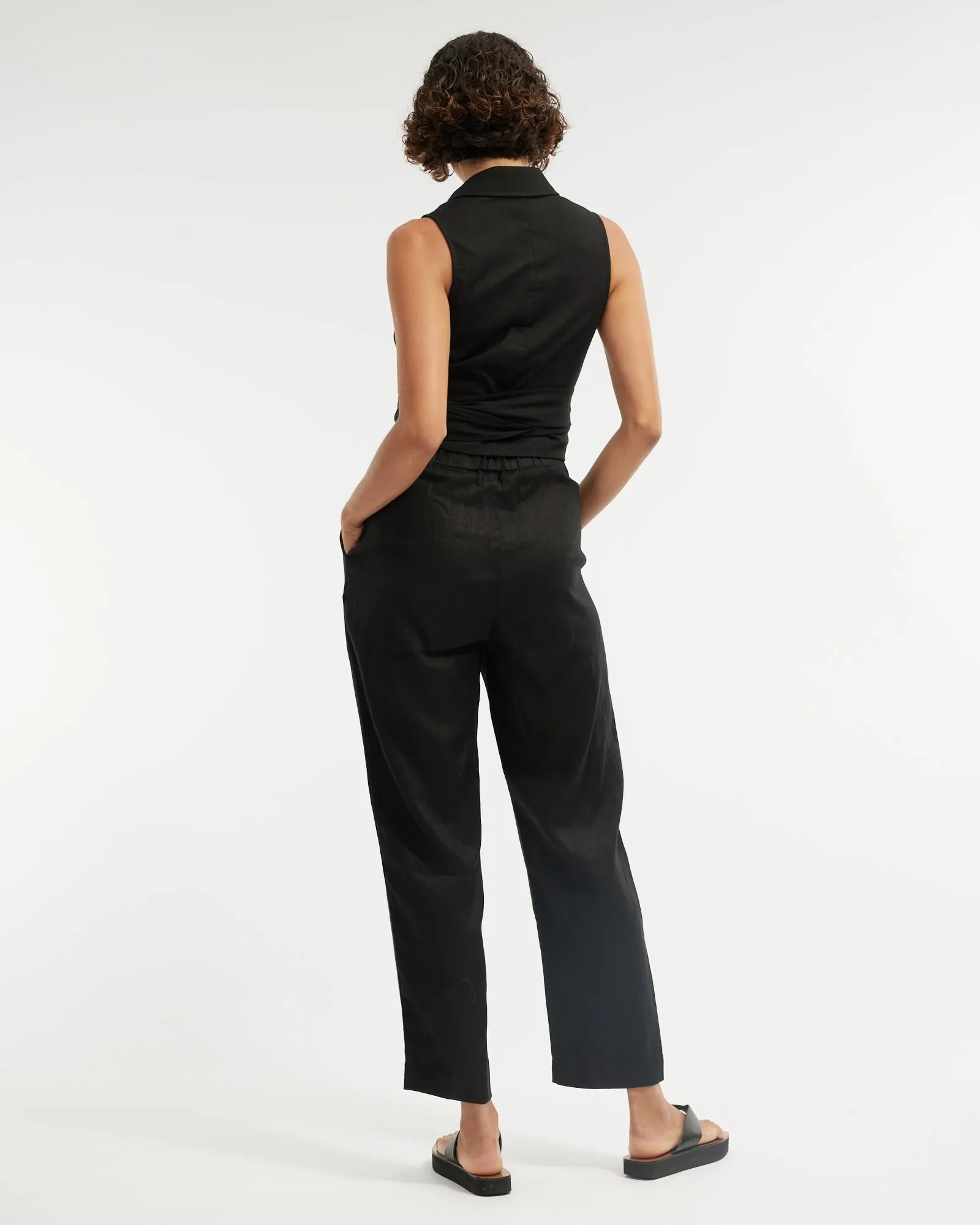 Carter Elasticated Linen Pant - Black