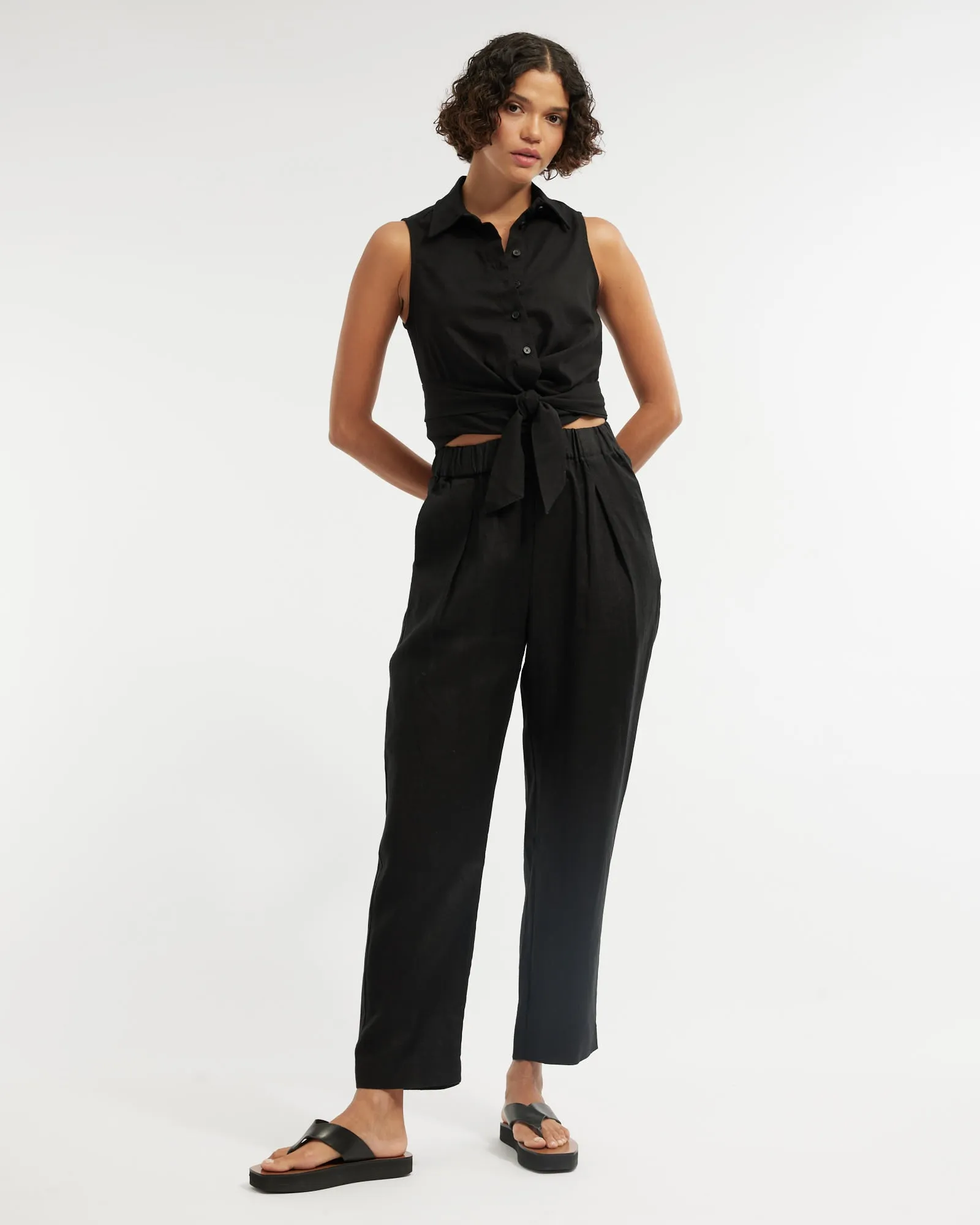 Carter Elasticated Linen Pant - Black