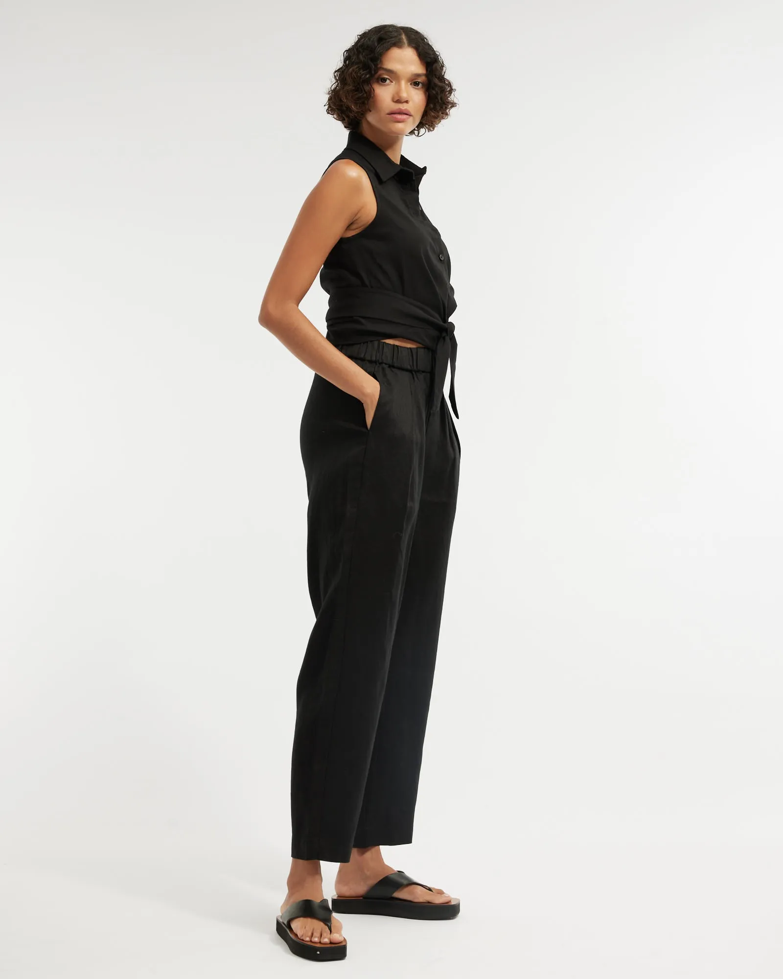 Carter Elasticated Linen Pant - Black