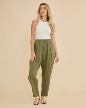 Carter Elasticated Linen Pant - Olive