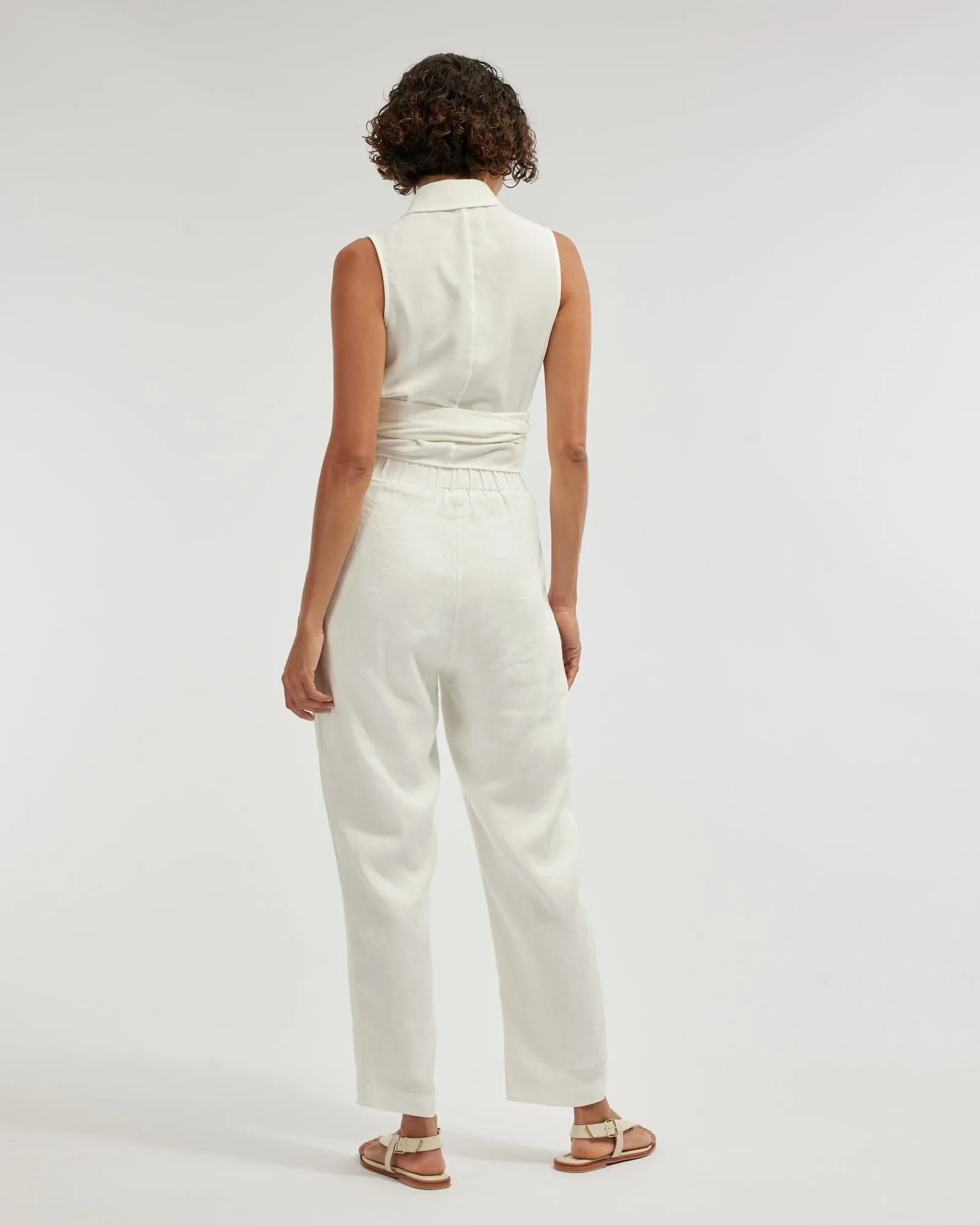 Carter Elasticated Linen Pant - White