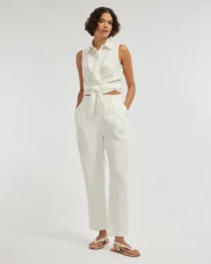 Carter Elasticated Linen Pant - White