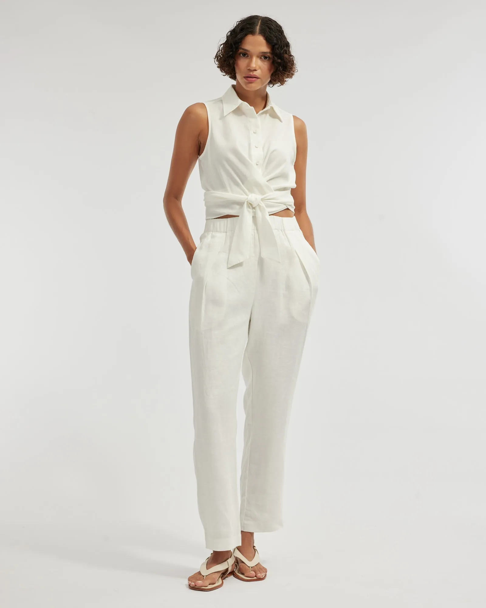 Carter Elasticated Linen Pant - White