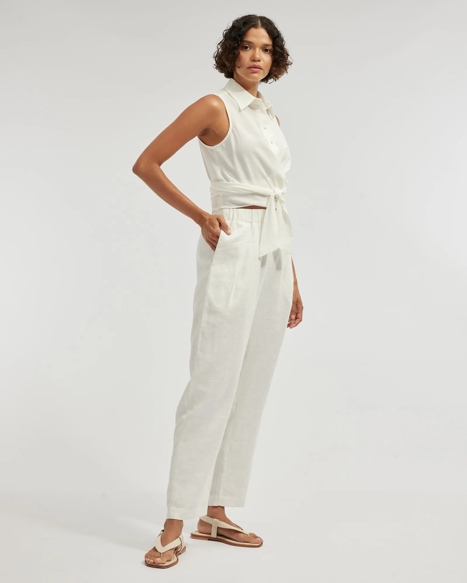 Carter Elasticated Linen Pant - White