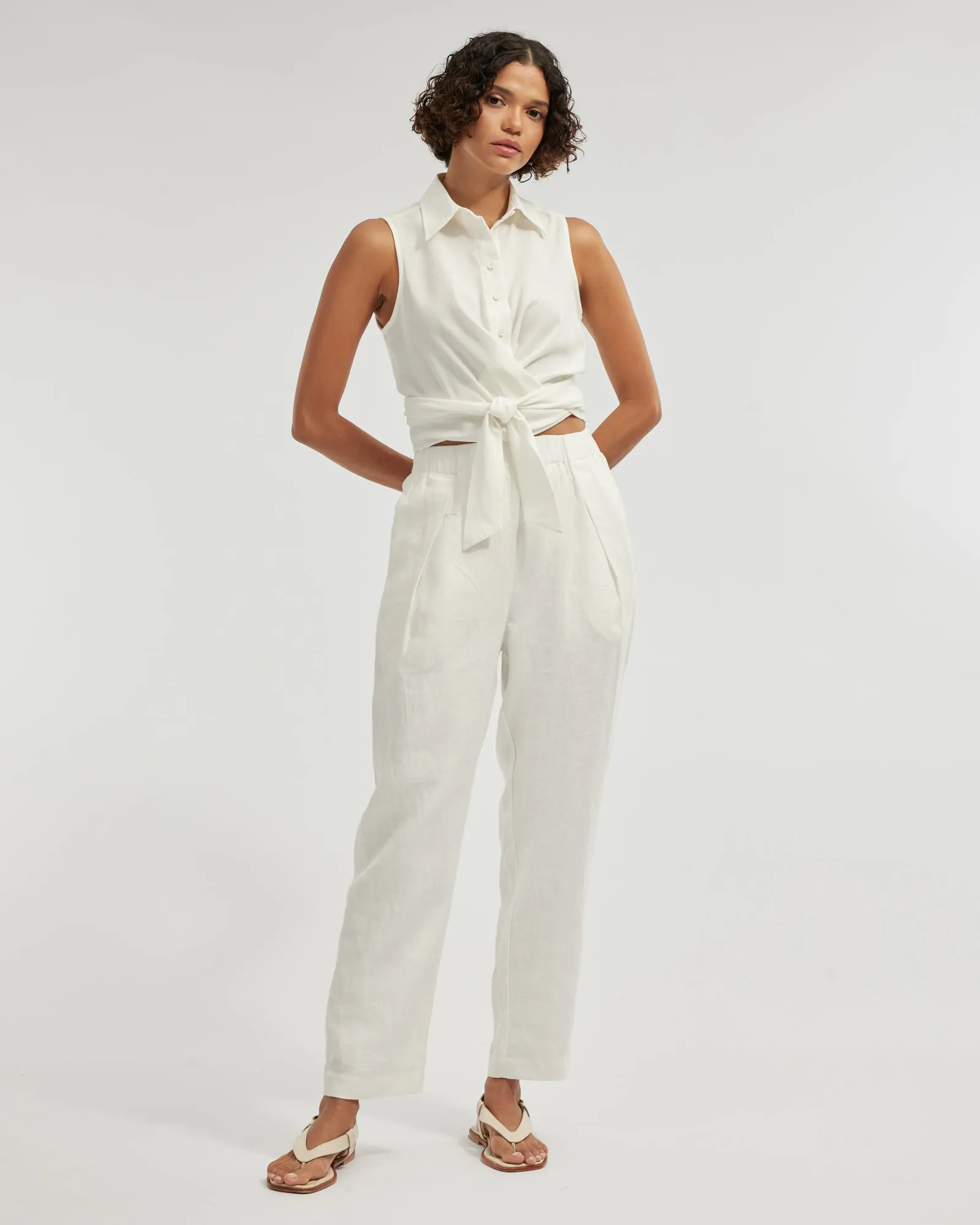 Carter Elasticated Linen Pant - White