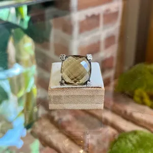 DAVID YURMAN Diamond & Smoky Topaz Chatelaine Cushion On Point Cocktail Ring