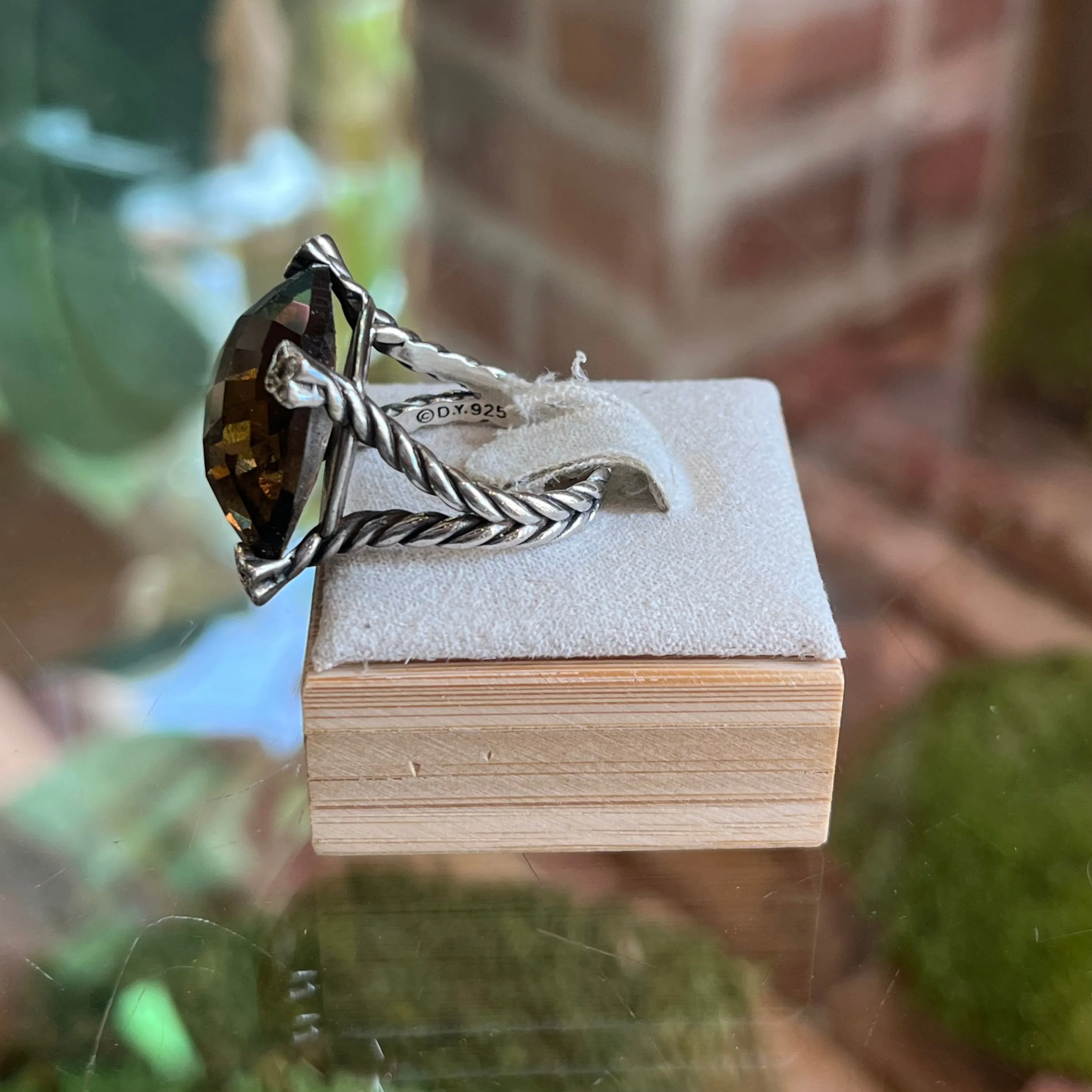 DAVID YURMAN Diamond & Smoky Topaz Chatelaine Cushion On Point Cocktail Ring