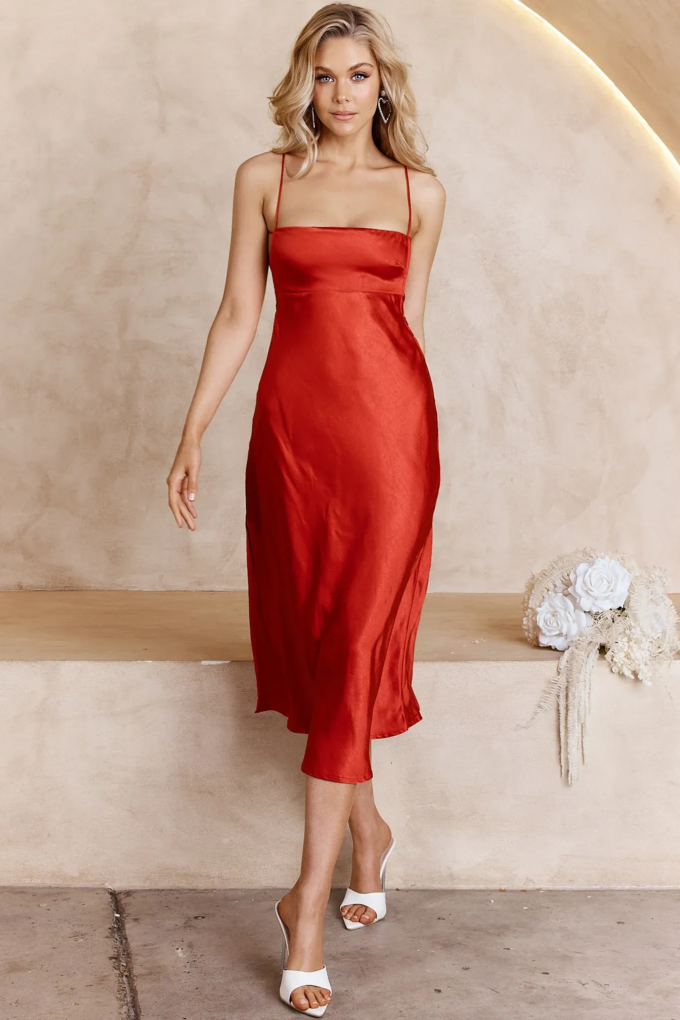 Dolce Life Low Back Midi Dress Red