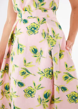 Eden Midi Skirt Pink Tropical Tulip Jacquard