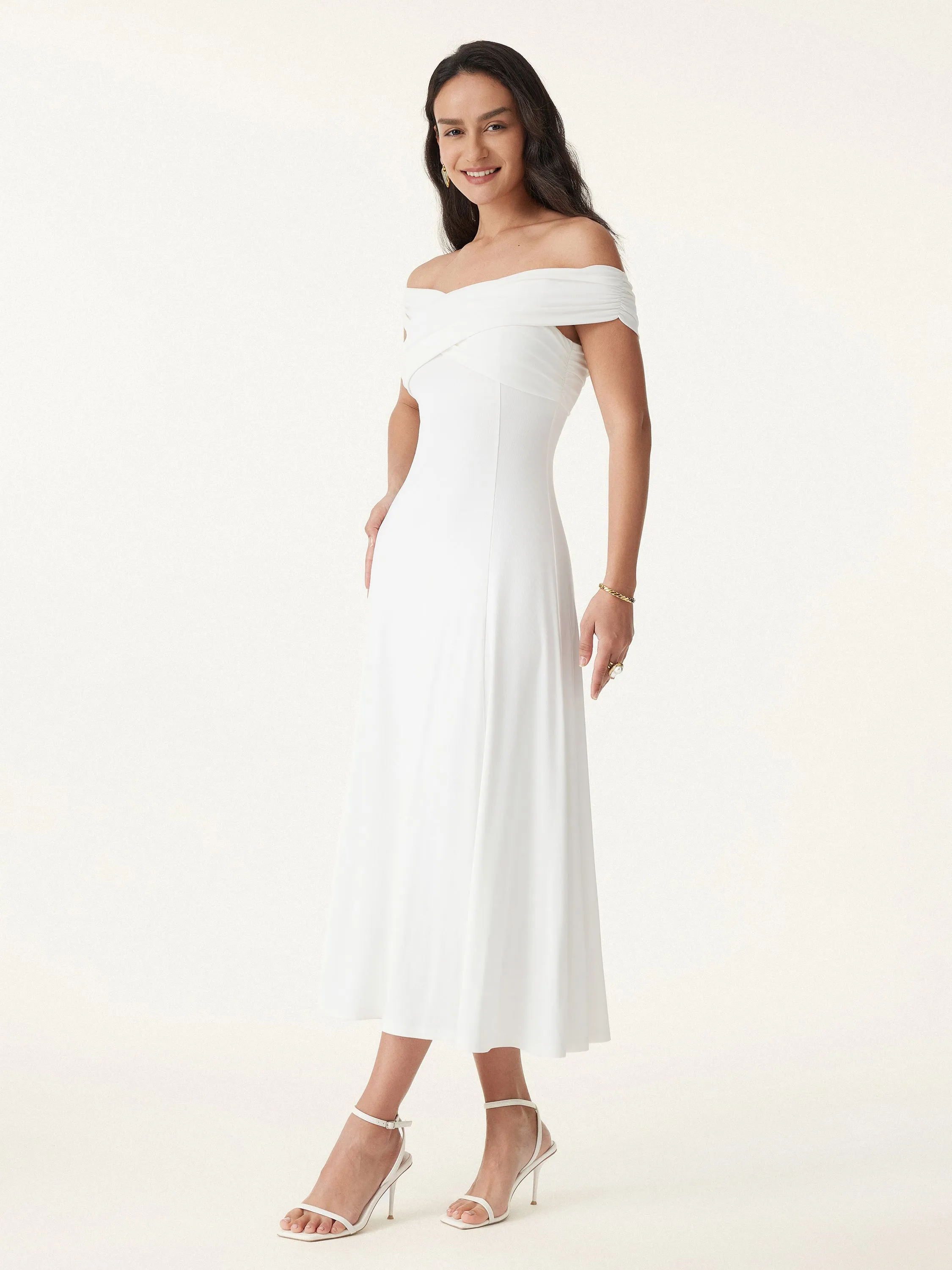 Flowy Criss Cross Off-shoulder Midi Brami Dress