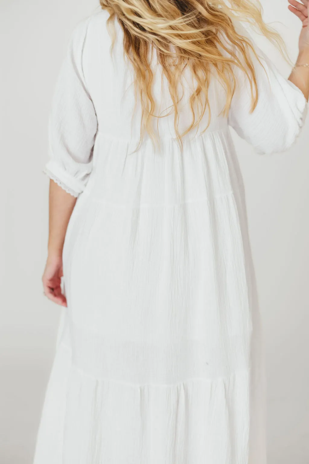 Goddess 100% Cotton Babydoll Maxi Dress in White - Bump Friendly