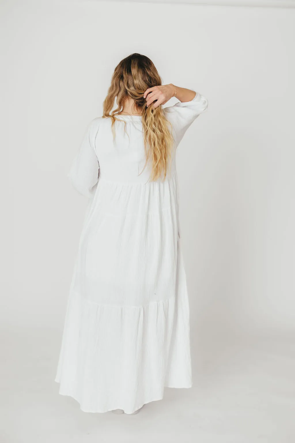 Goddess 100% Cotton Babydoll Maxi Dress in White - Bump Friendly