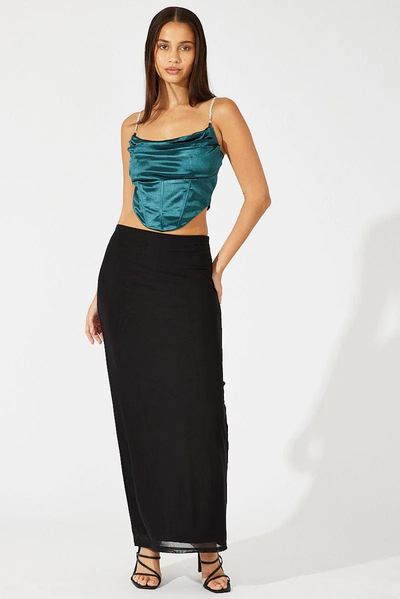 Green Satin Cami Sleeveless Strap