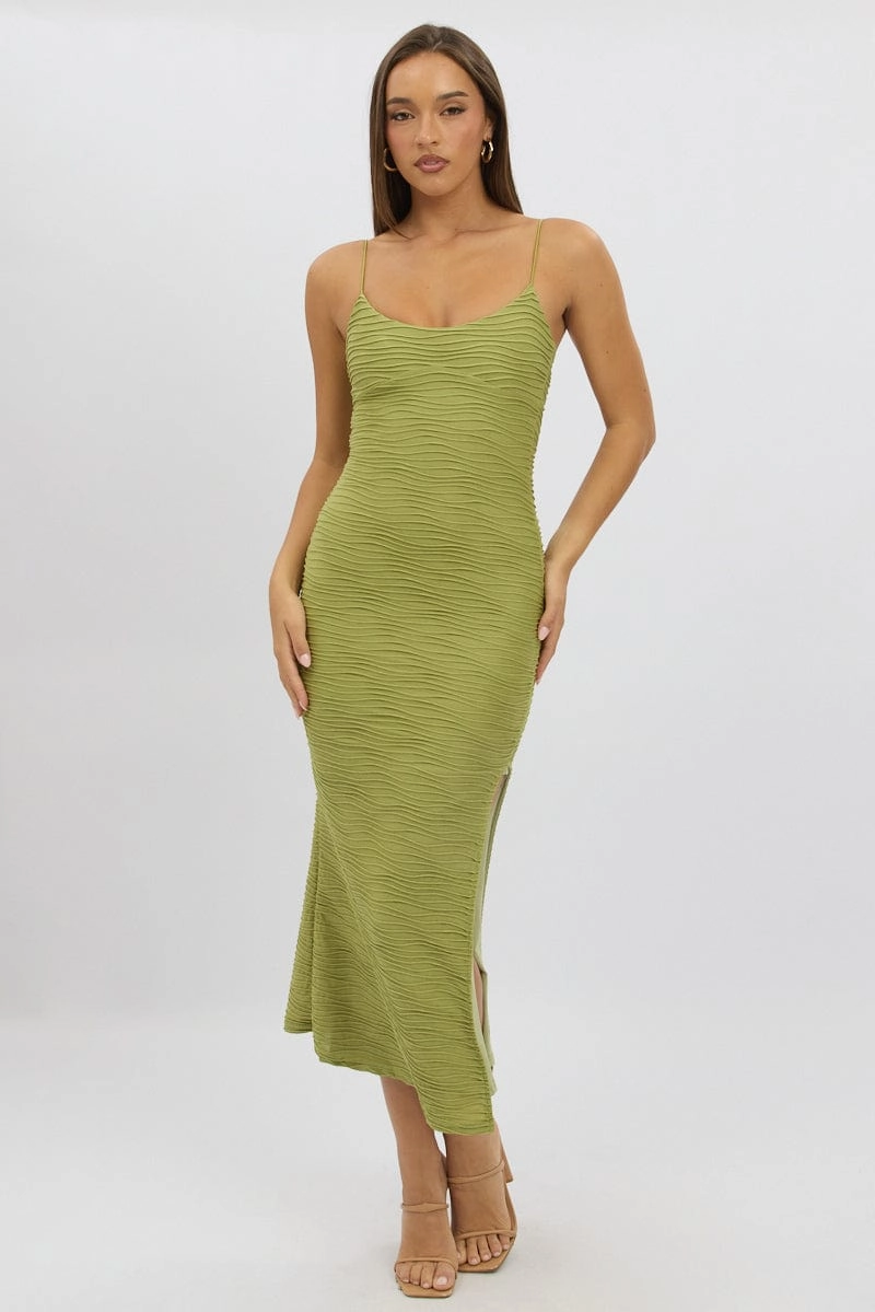 Green Bodycon Dress Sleeveless Midi
