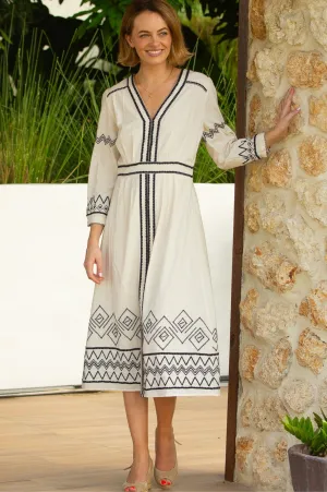 Jamila Embroidered Dress | Ecru/Black