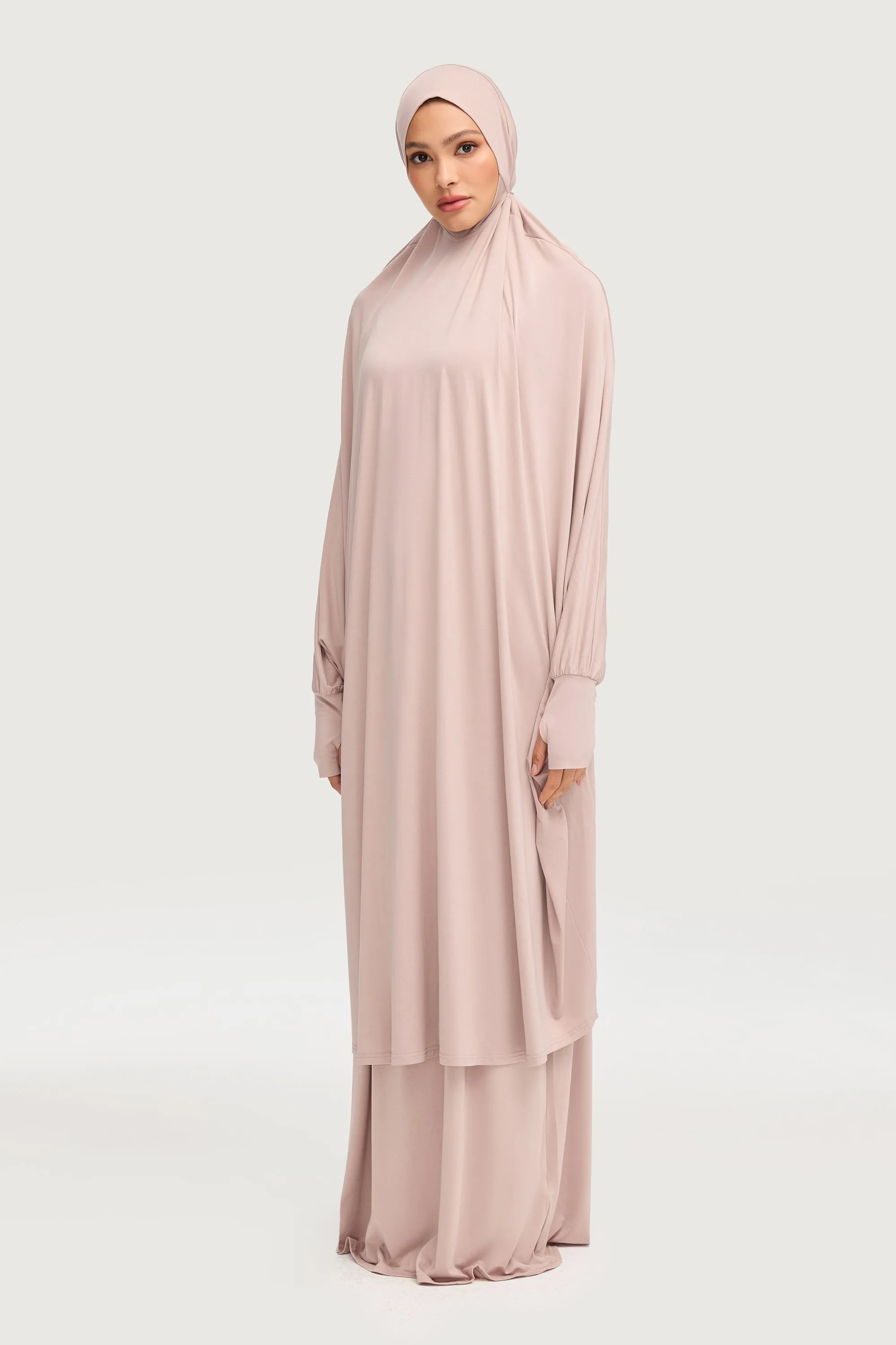Jersey Cupro Prayer Jilbab & Skirt Set - Mink