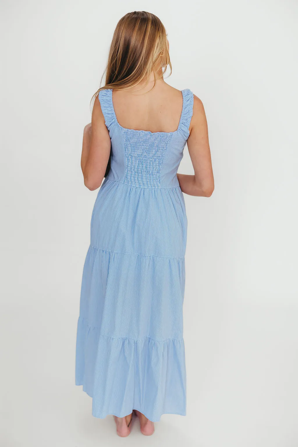 Katie 100% Cotton Maxi Dress in Blue Stripe