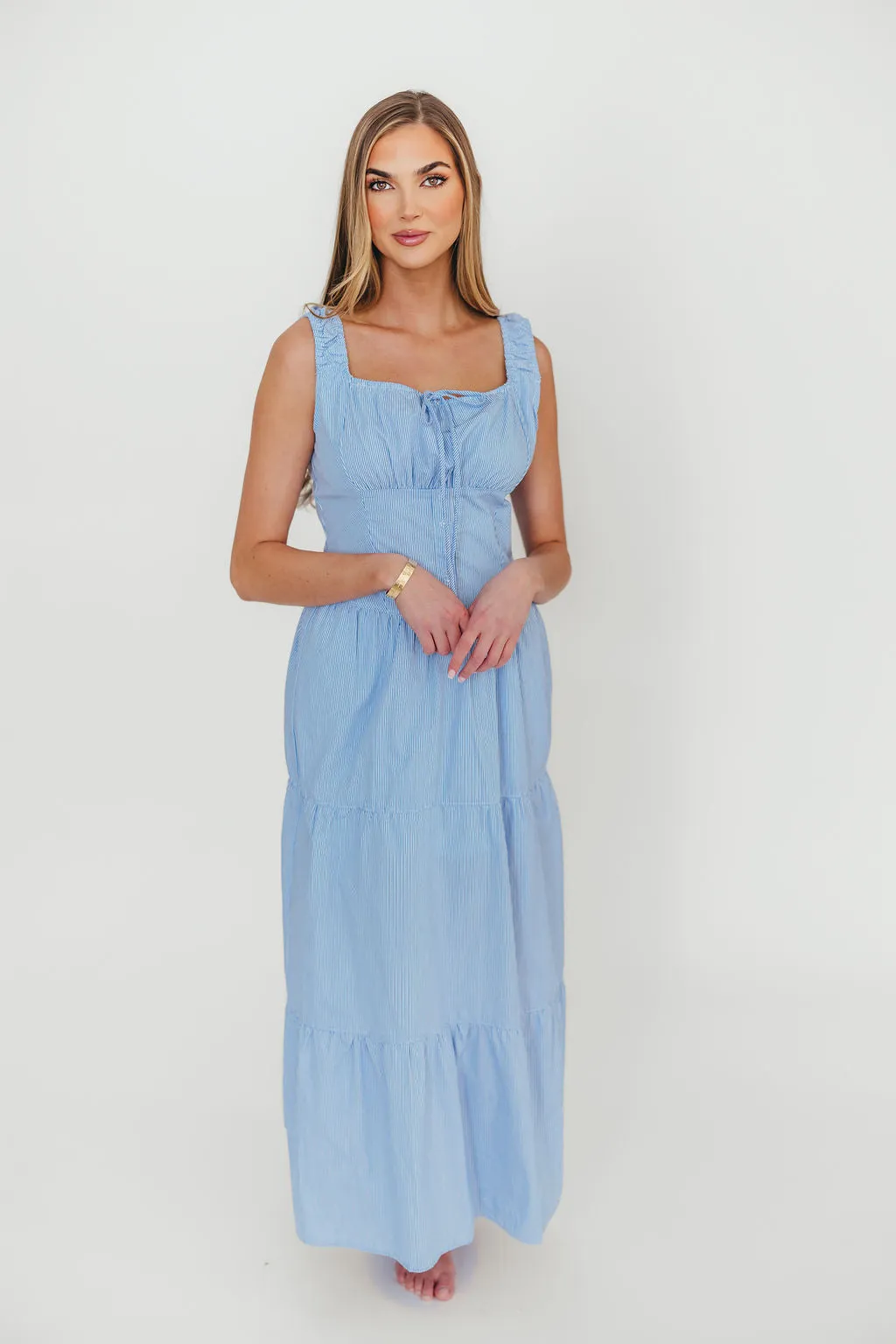Katie 100% Cotton Maxi Dress in Blue Stripe