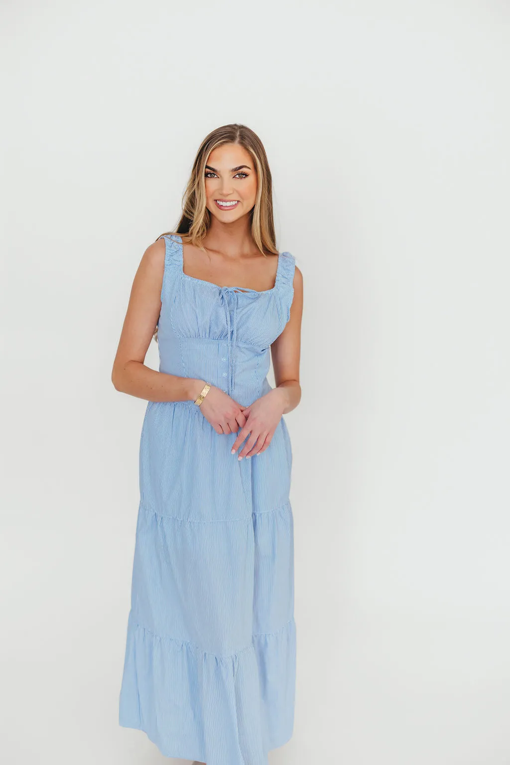 Katie 100% Cotton Maxi Dress in Blue Stripe